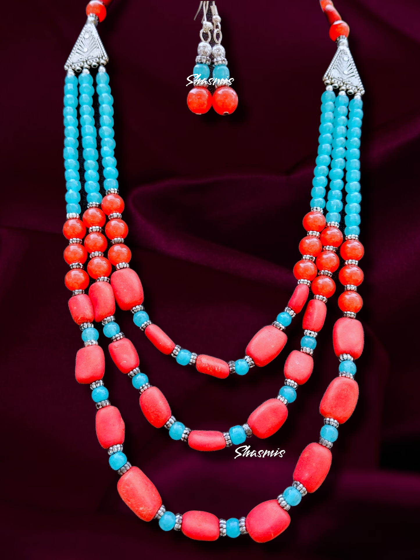 Red and Blue Beads Tibetan Boho Necklace