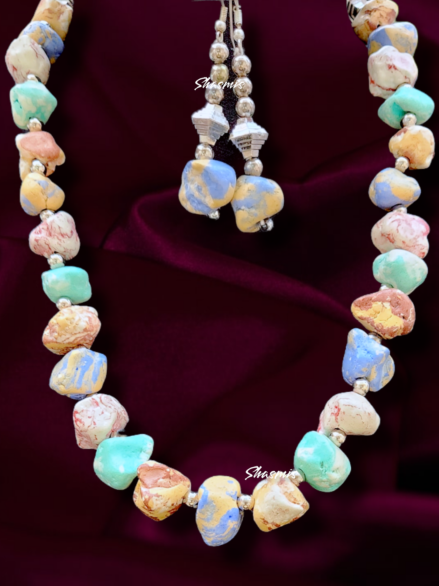 Multi ColorStone Boho Necklace With Earrings