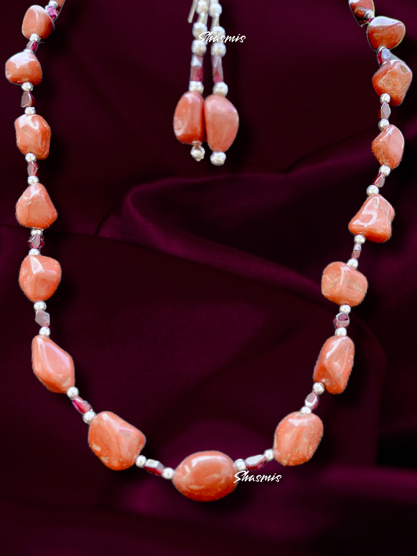 Orange Color Strand Stone Long Necklace
