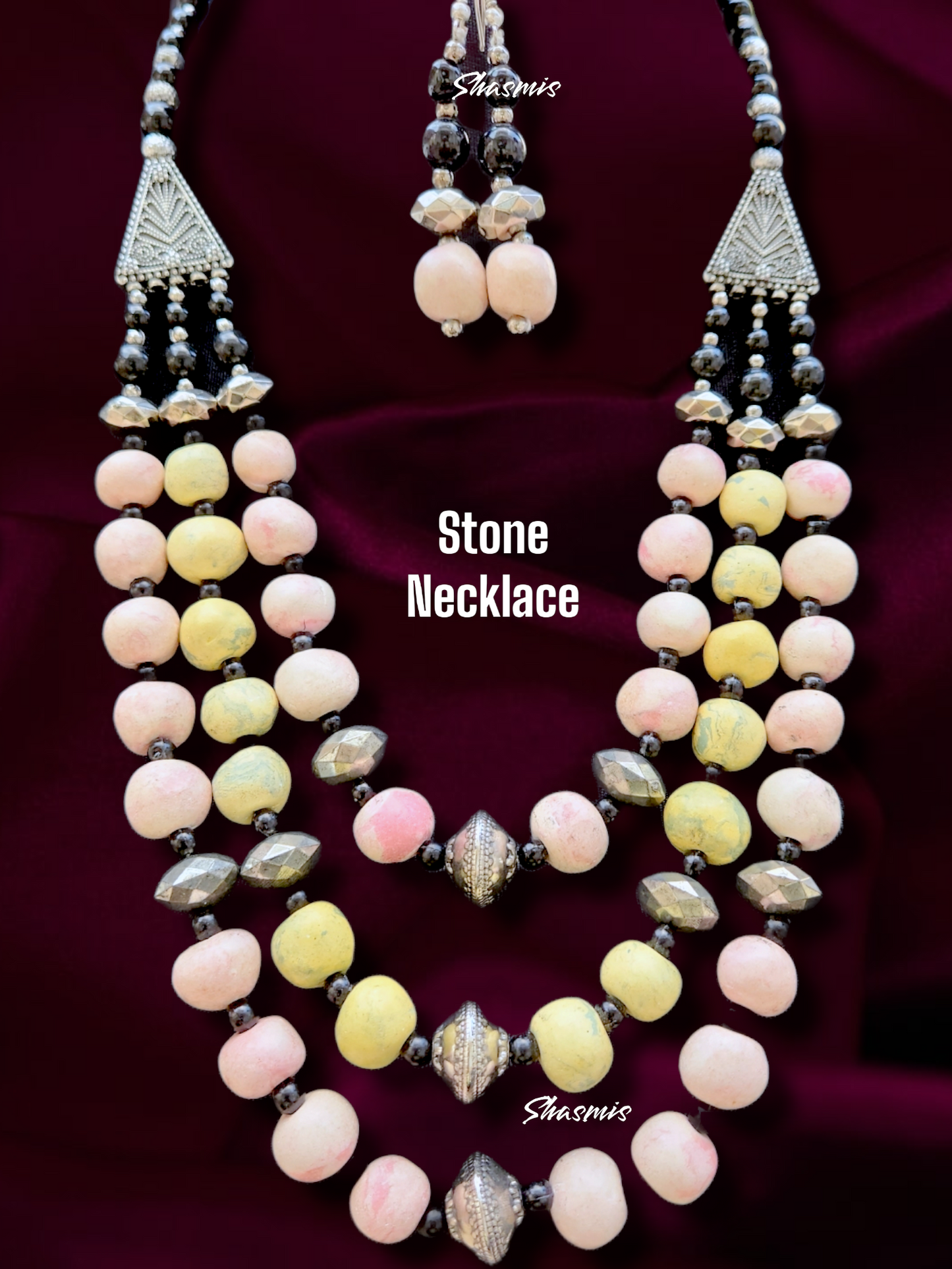 Pink Color Wooden Layer Boho Necklace