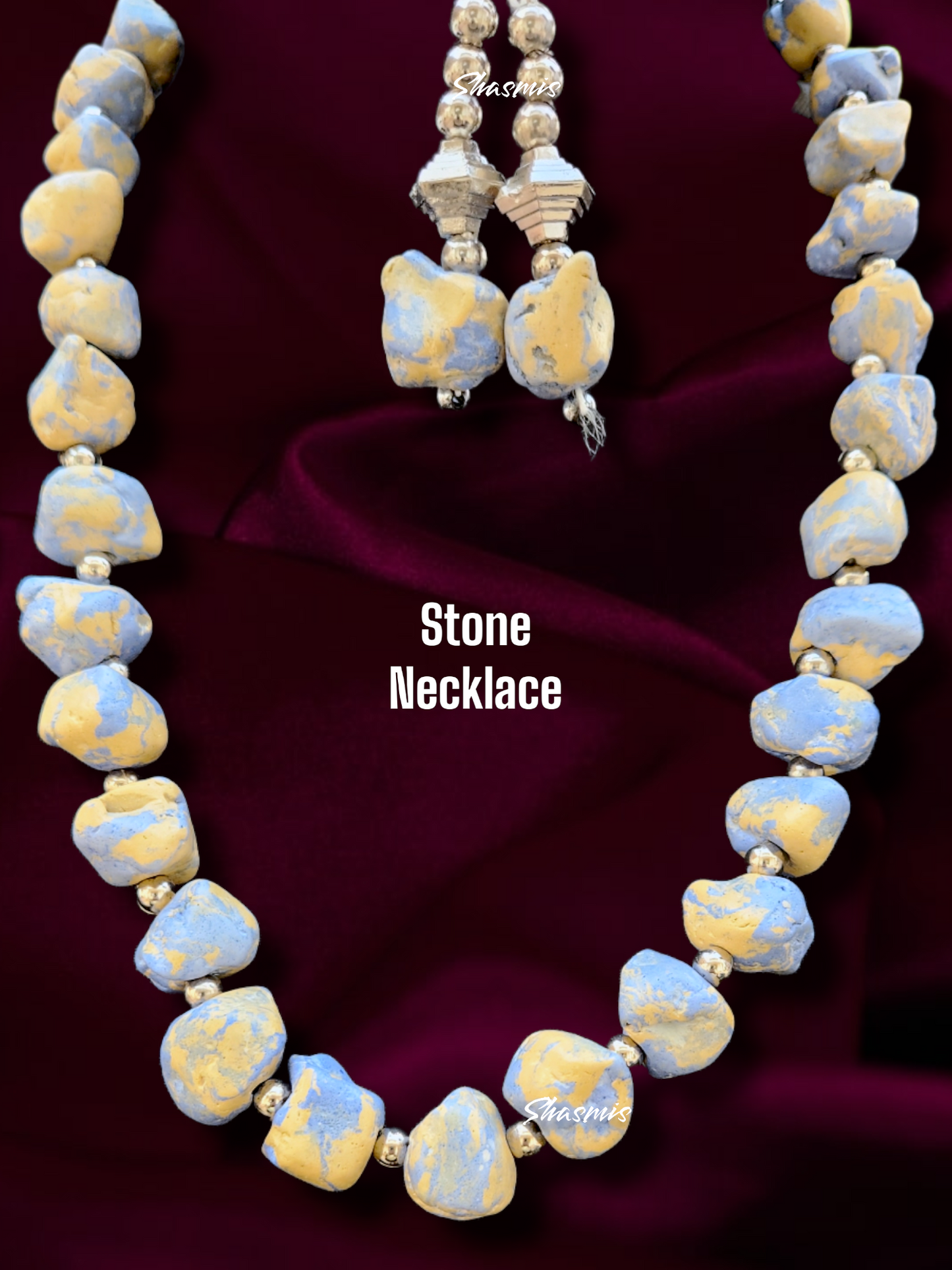 Blue And Beige Color Stone Boho Necklace