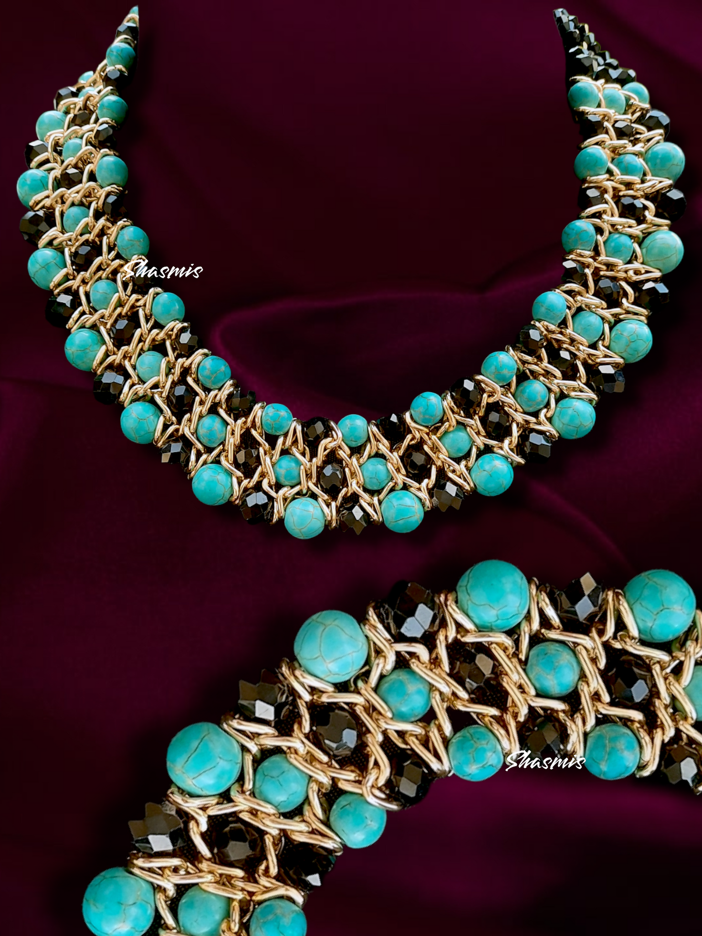 Blue and Black Beads Chain Necklace