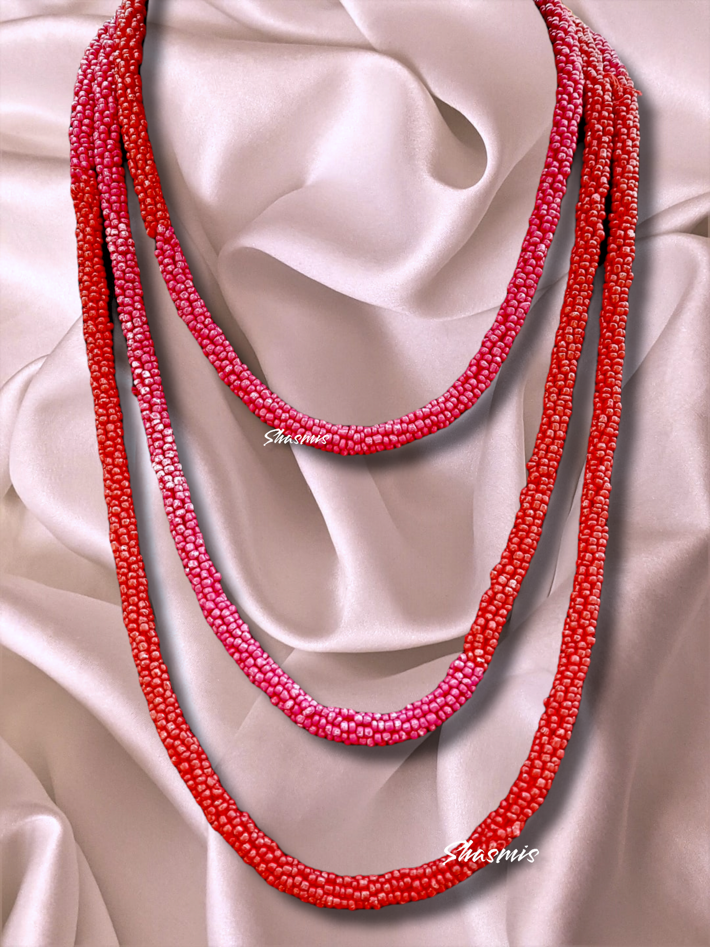Pink Color Small Pearl Beads Long Layer Boho Necklace