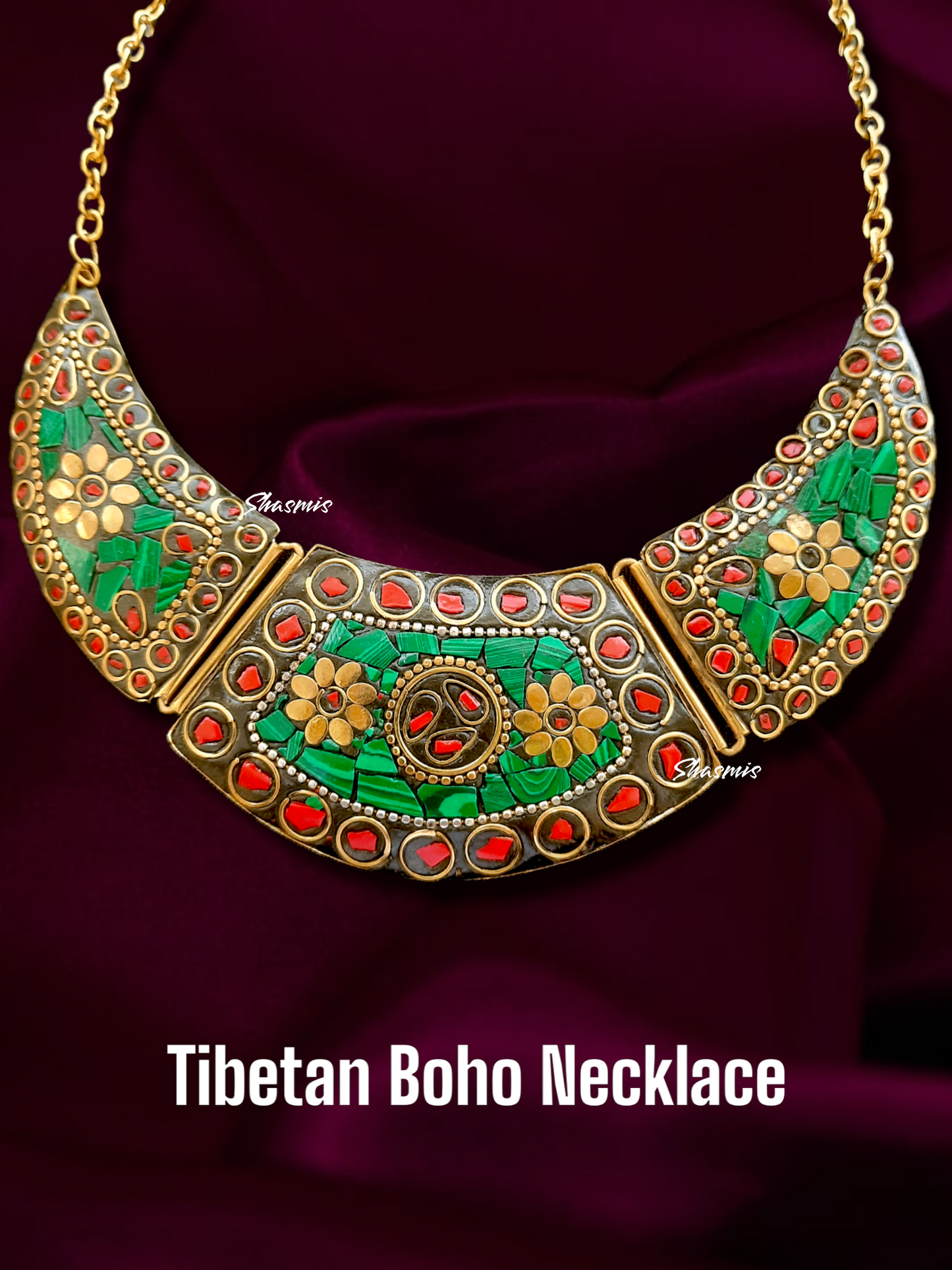 Green And Red Color Kundan Beads Necklace With Tibetan Fashion