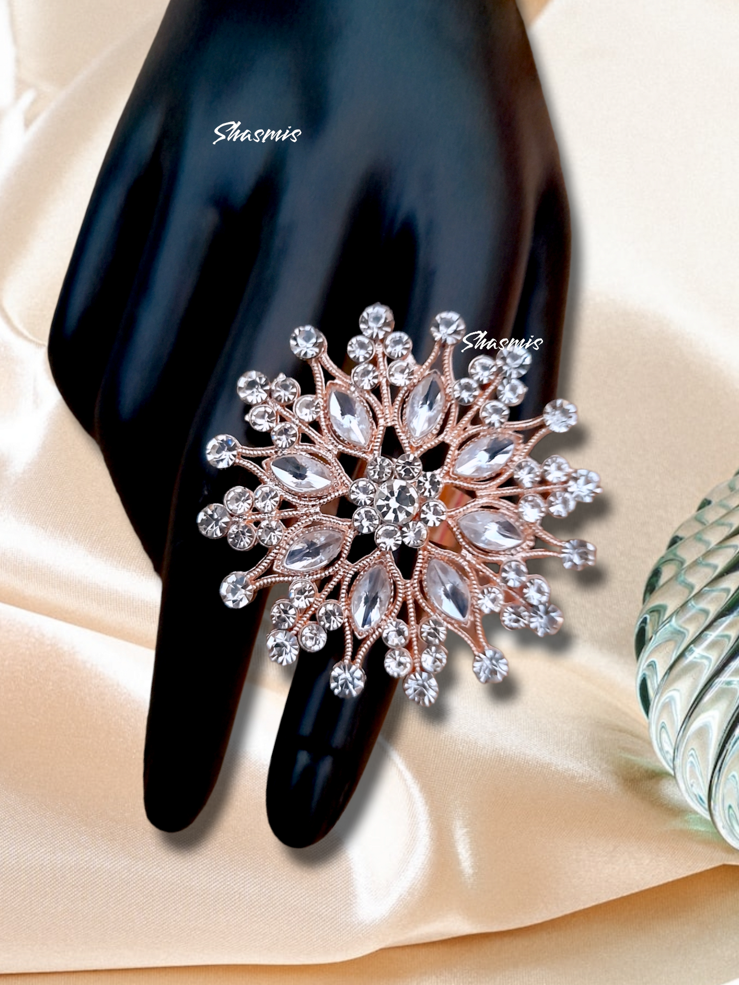 White Rheinstone With Rose Gold Finish Ring