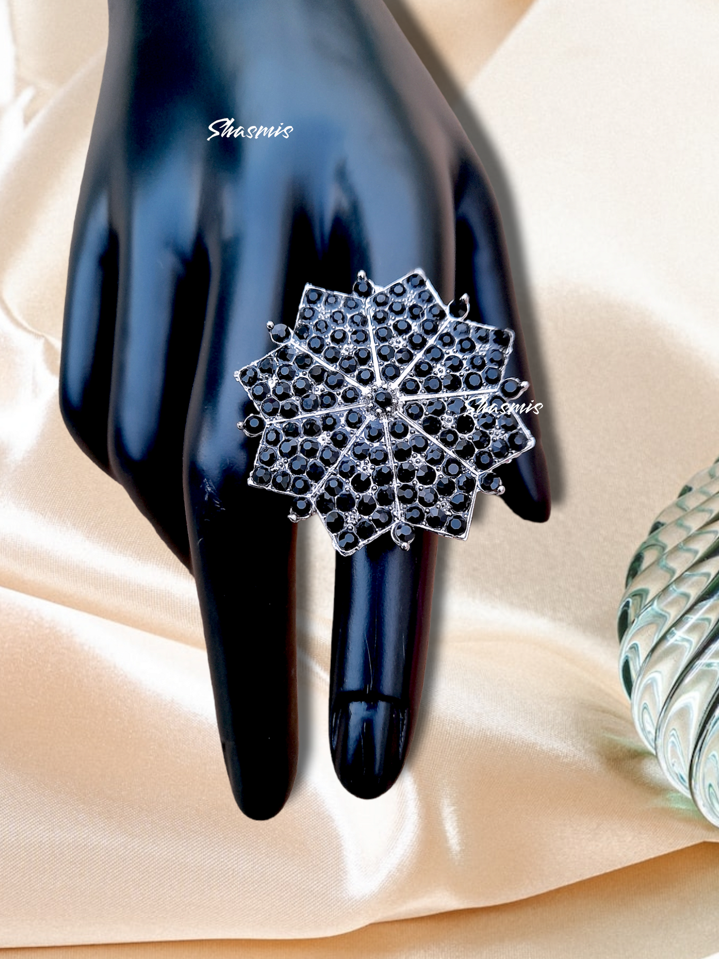 Black Stone Silver Oxidised Ring
