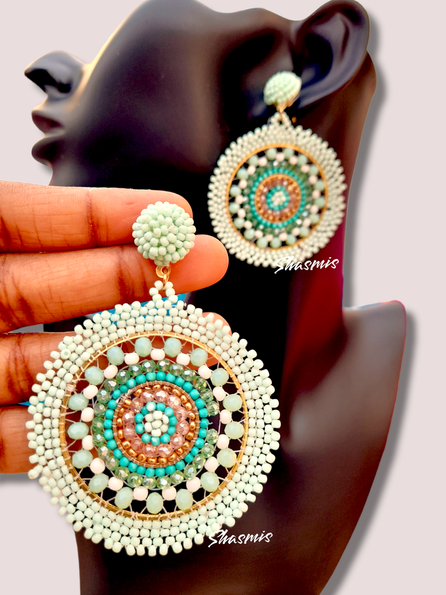 White Beads Round Drop Fashion Earrings