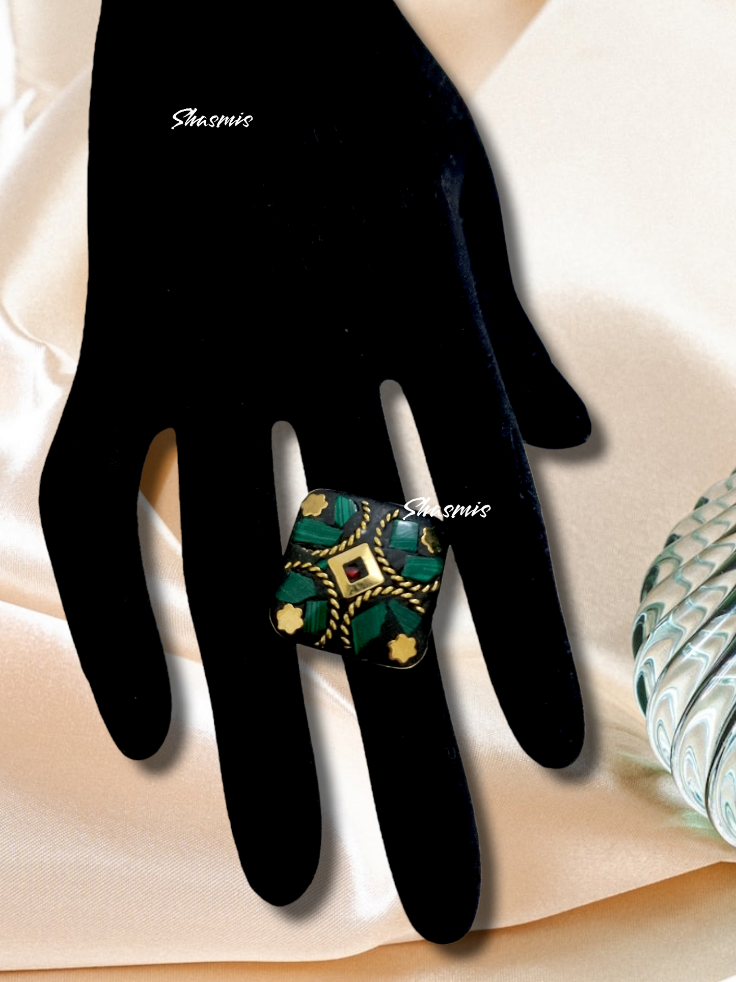 Green Stone Square Shape Design Ring