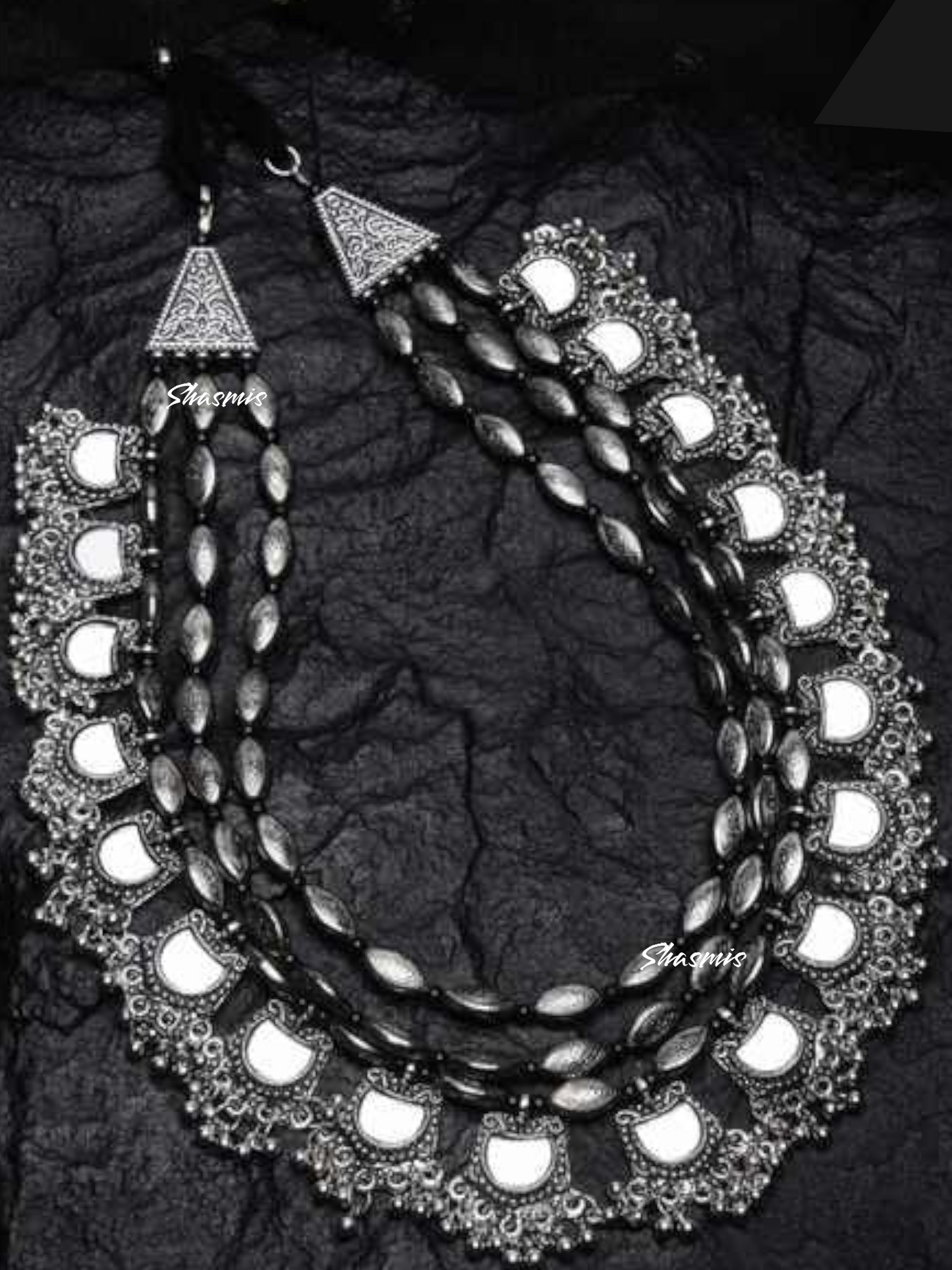 Silver Oxidised Mirror Necklace