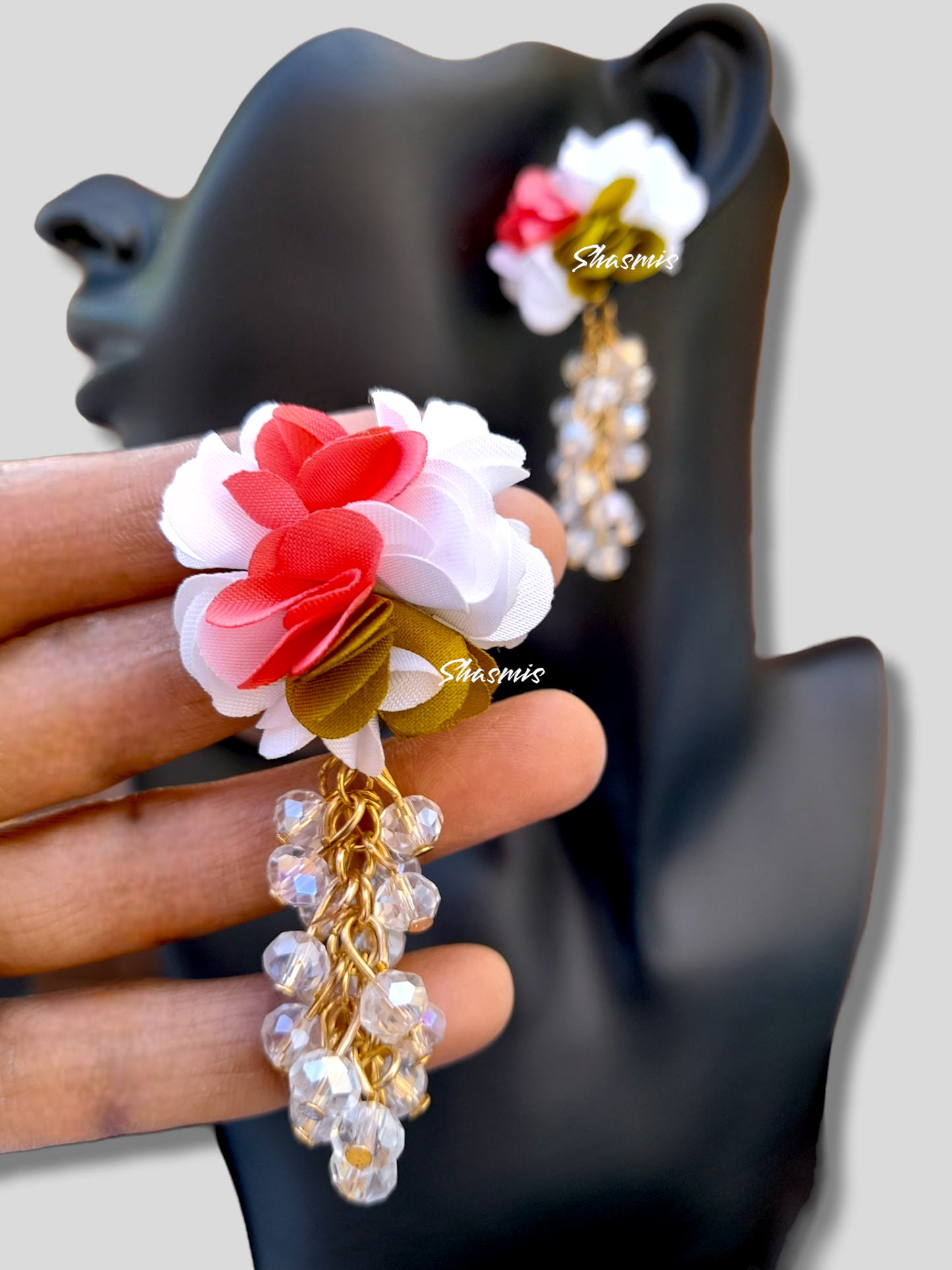 Flower on Top Pearls on Drop Earrings