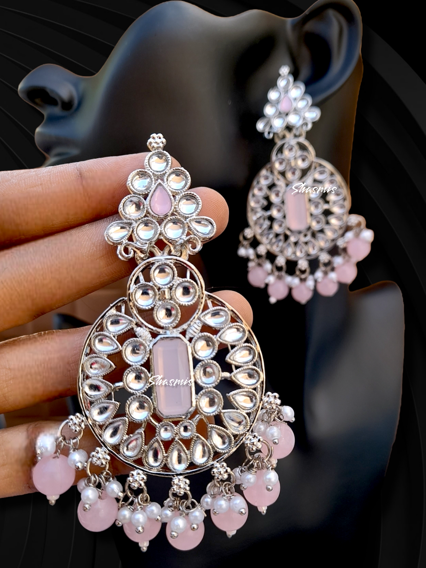 Baby Pink Color Long Drop Jhumka Pearl Earrings
