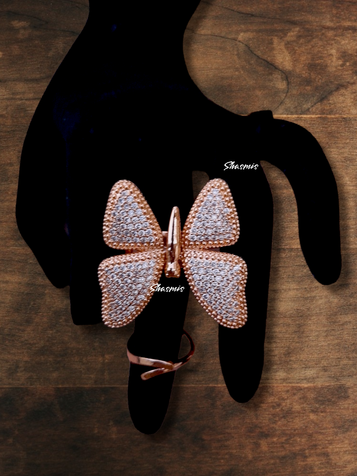 Gold Plated Butterfly Design American Diamond Ring
