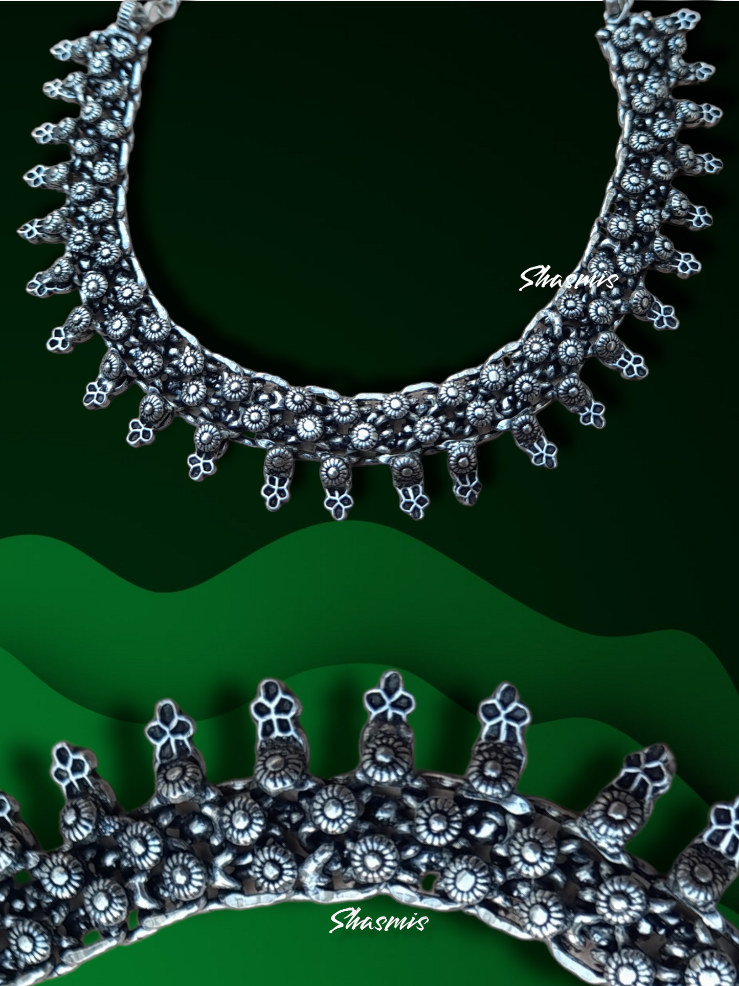 Flower Silver Oxidised Design Necklace