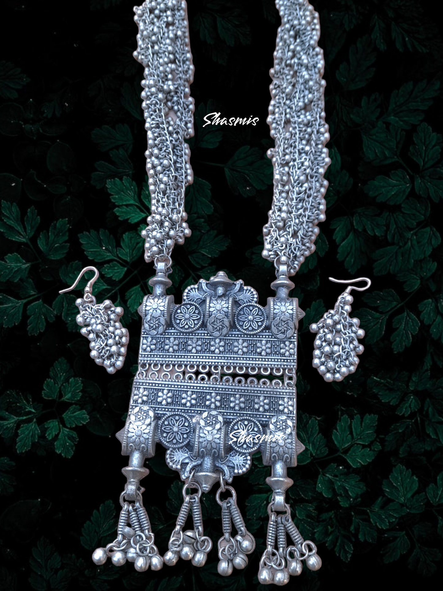 German Silver Long Oxidised Necklace