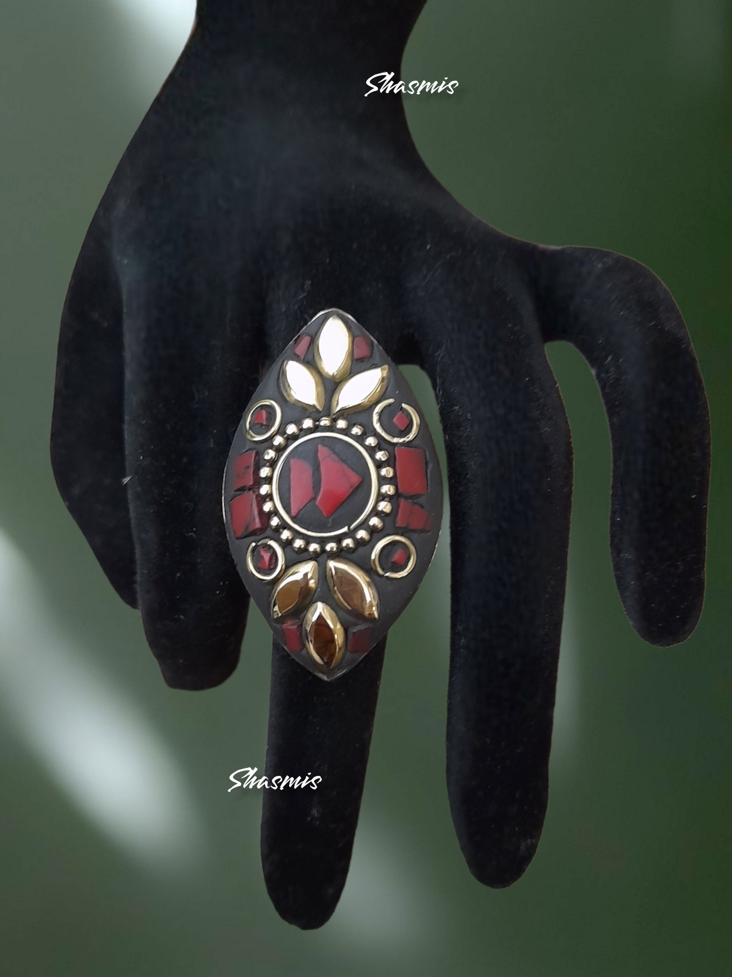 Red Color Stone Gold Plated Ring