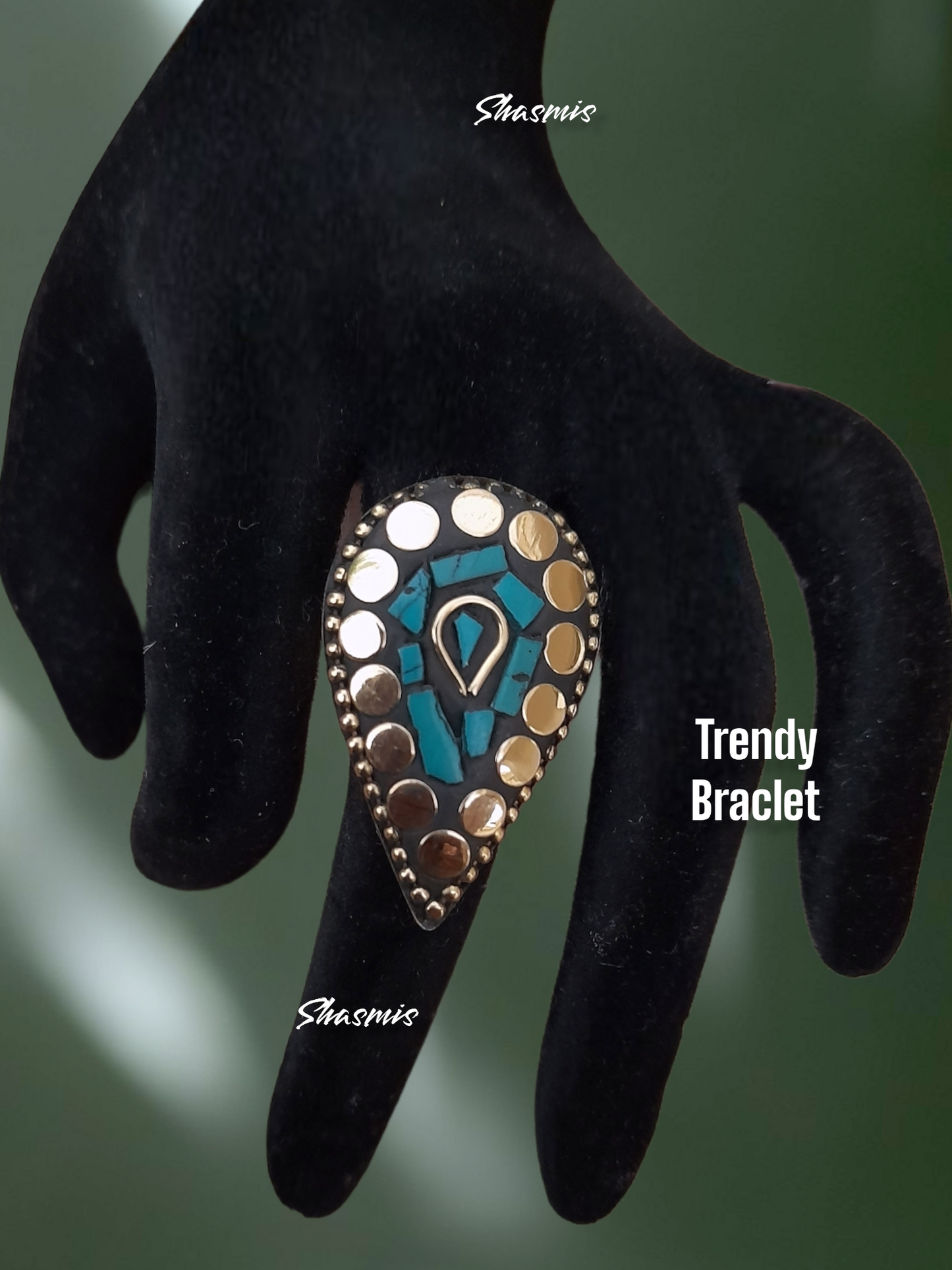 Rama Blue Stone With Golden Design Tear Drop Rings
