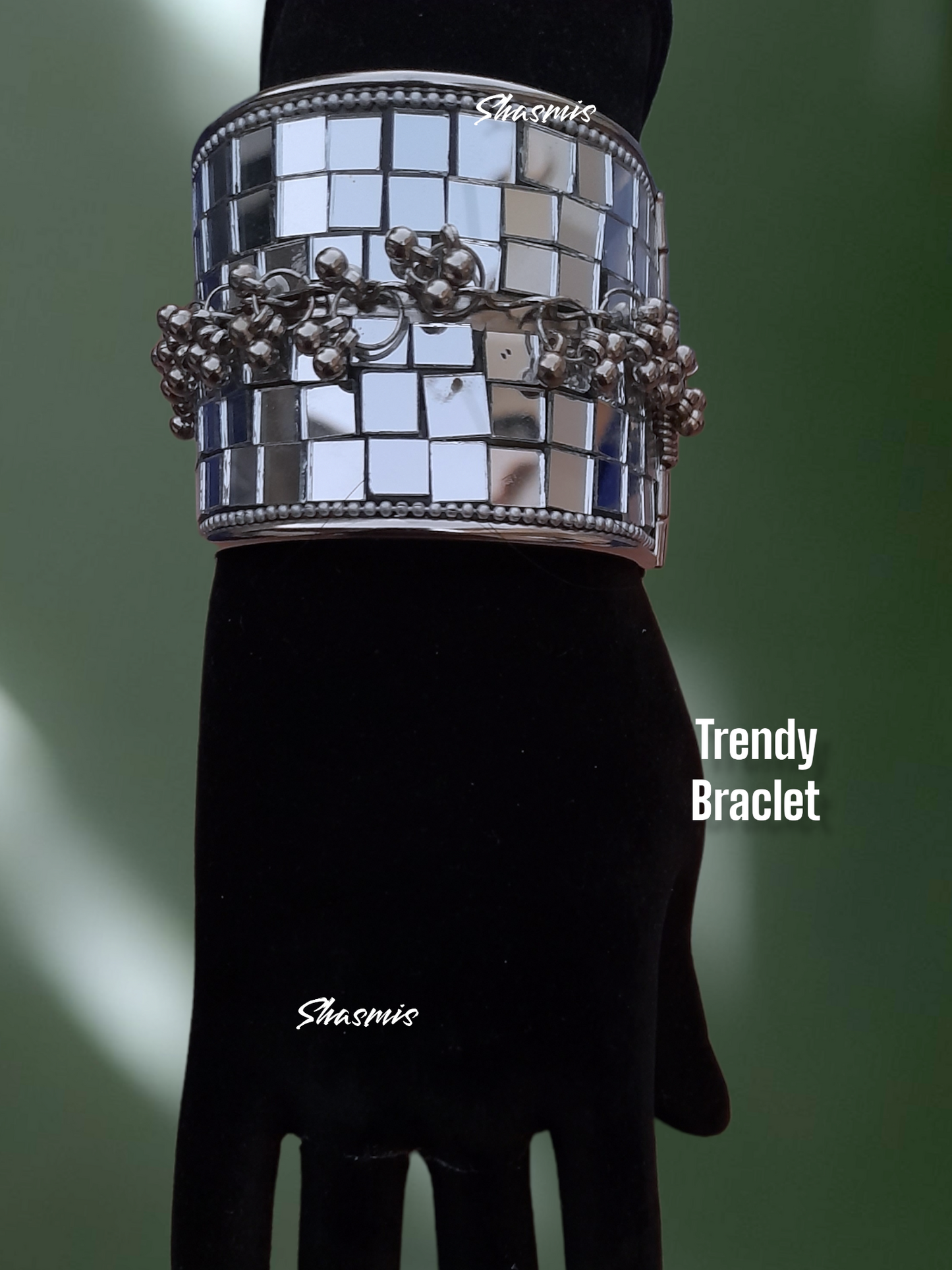 Silver Mirror Oxidised With Ghungroo Bracelets