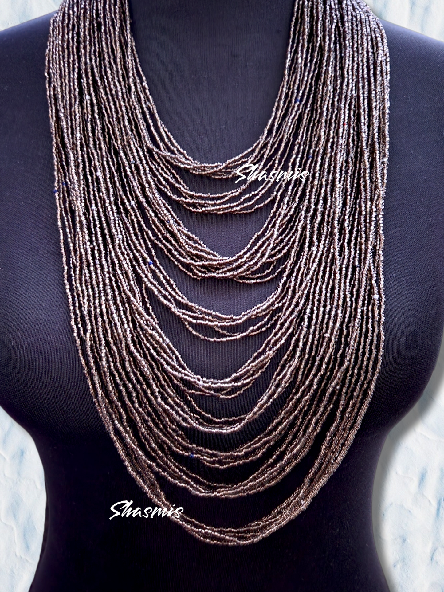 Gun Metal Color Long Layer Beads Necklace