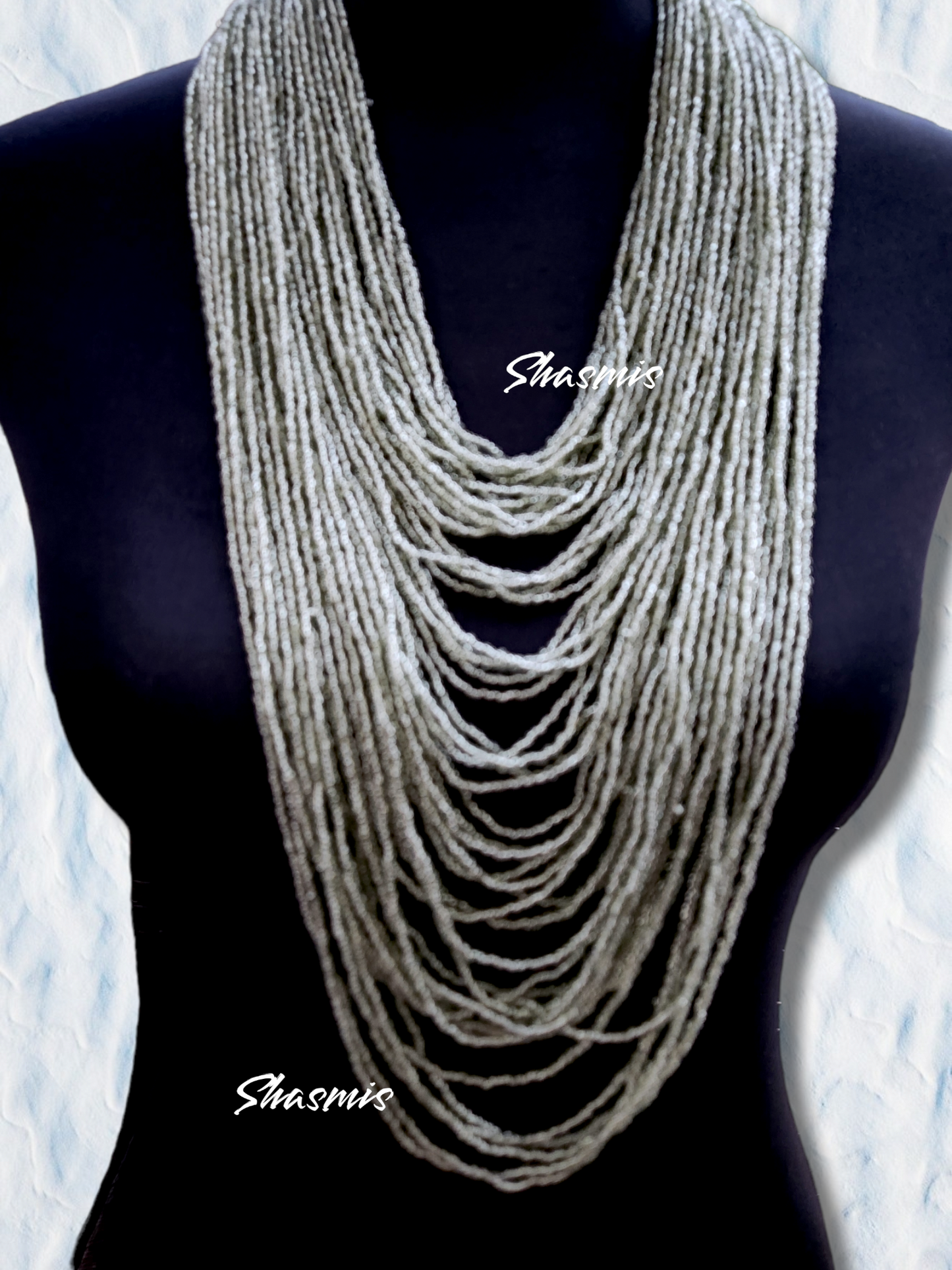 Silver Long Layer African Beads Necklace