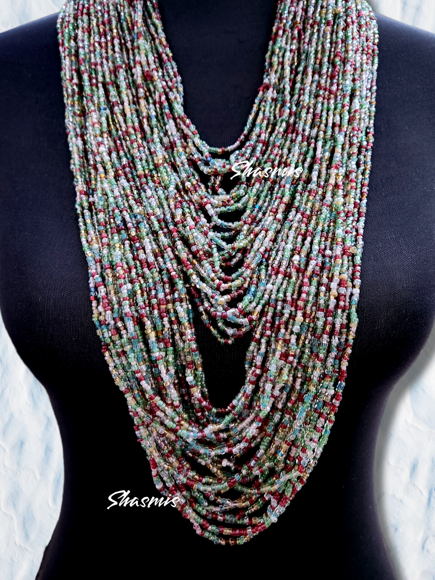 Green Shade Beads Long Layer African Necklace