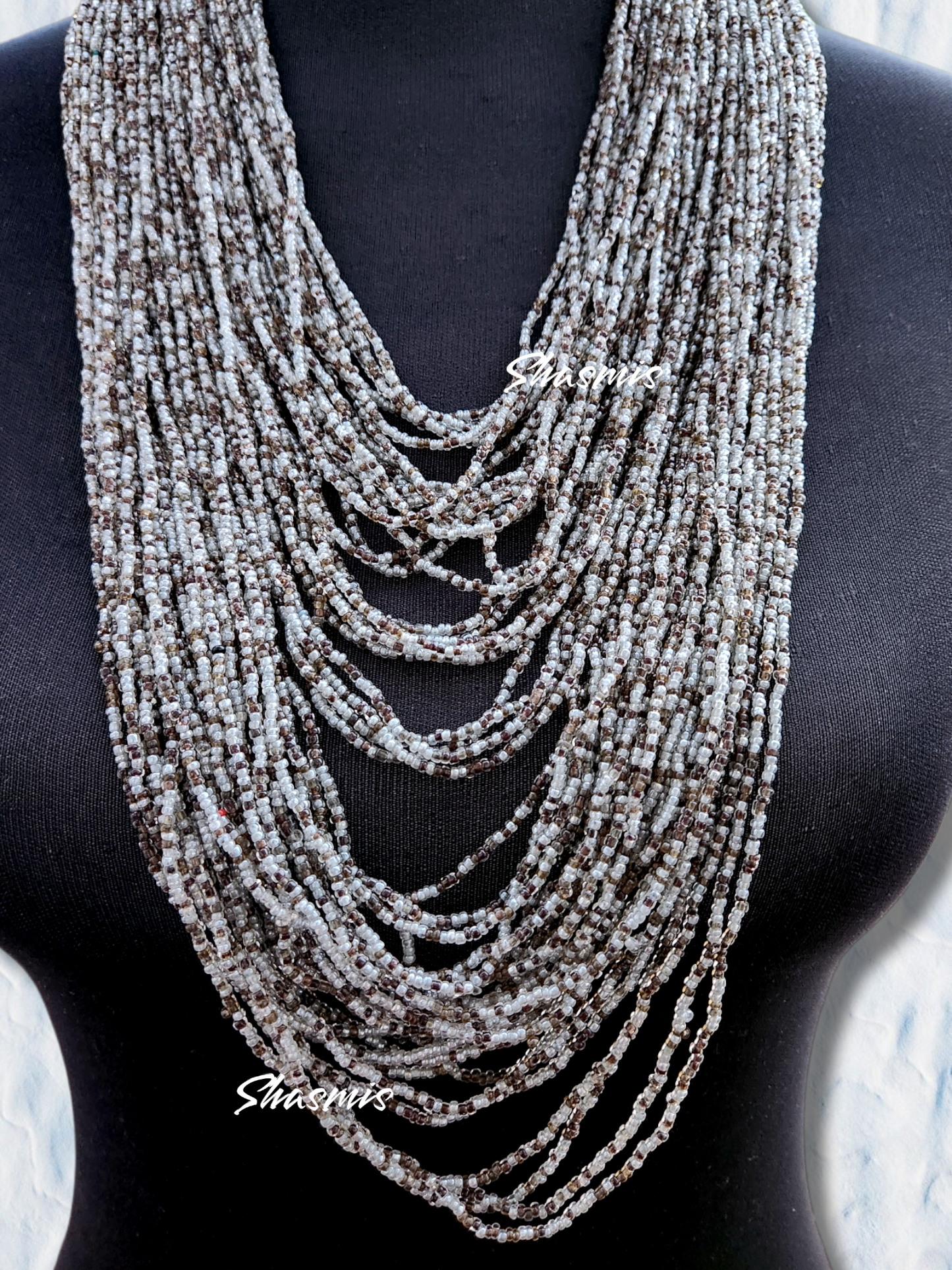 White Long Layer African Beads Necklace