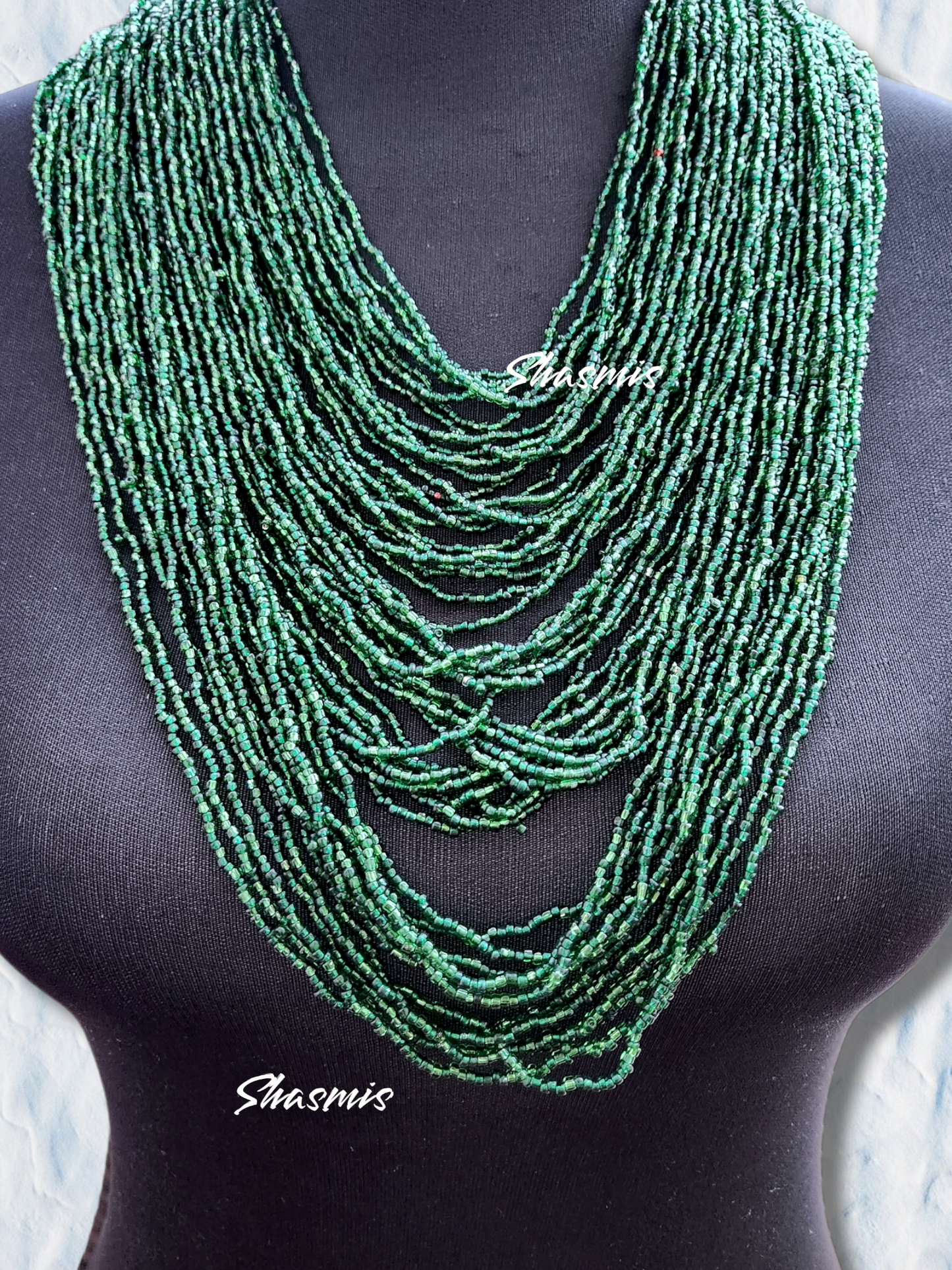 Green Color African Long Layer Beads Necklace