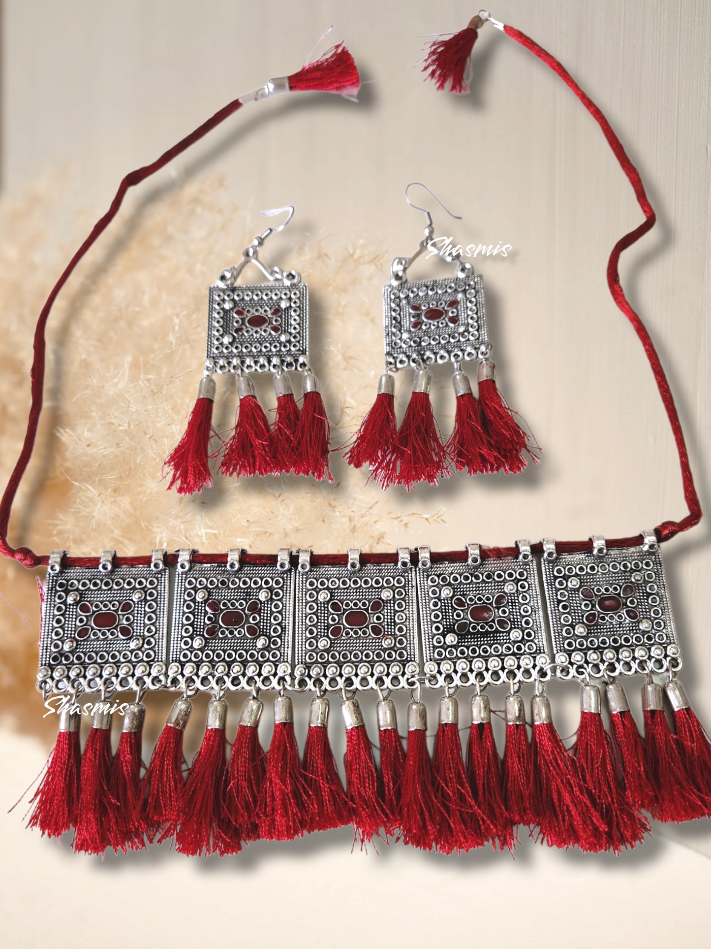 Silver Statement Tassel Necklace With Earrings