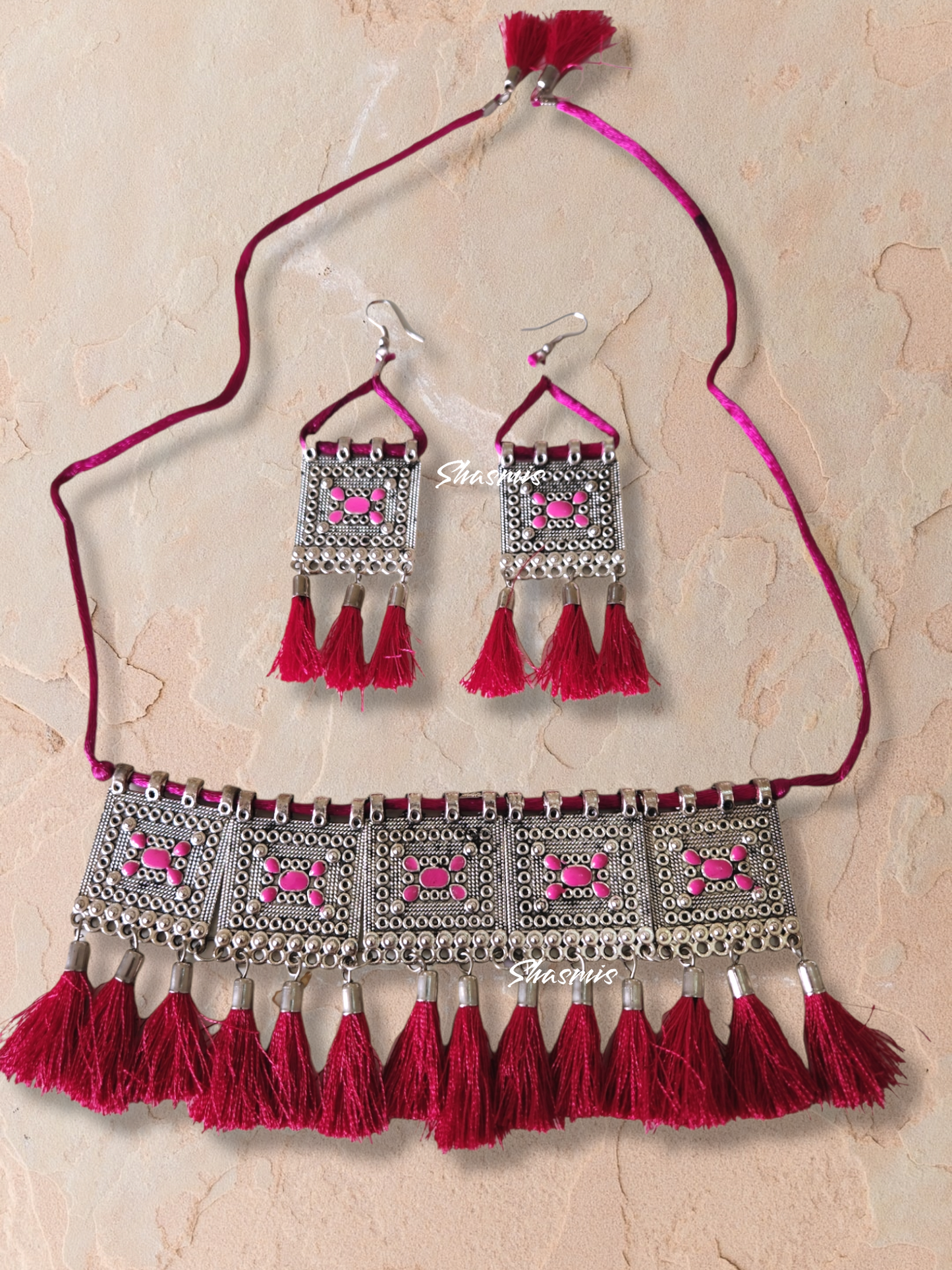 Silver Statement Tassel Necklace With Earrings
