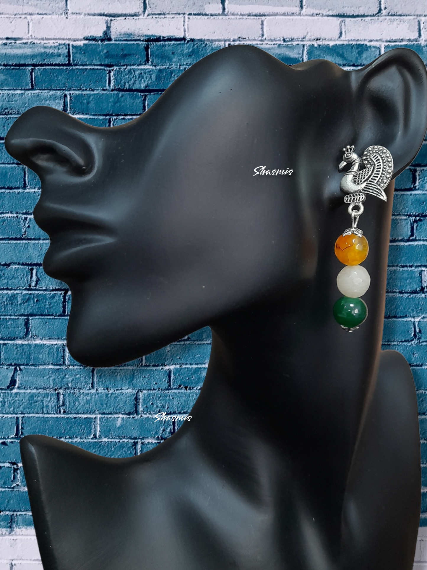 Peacock Design Tri Color Long Drop Earrings