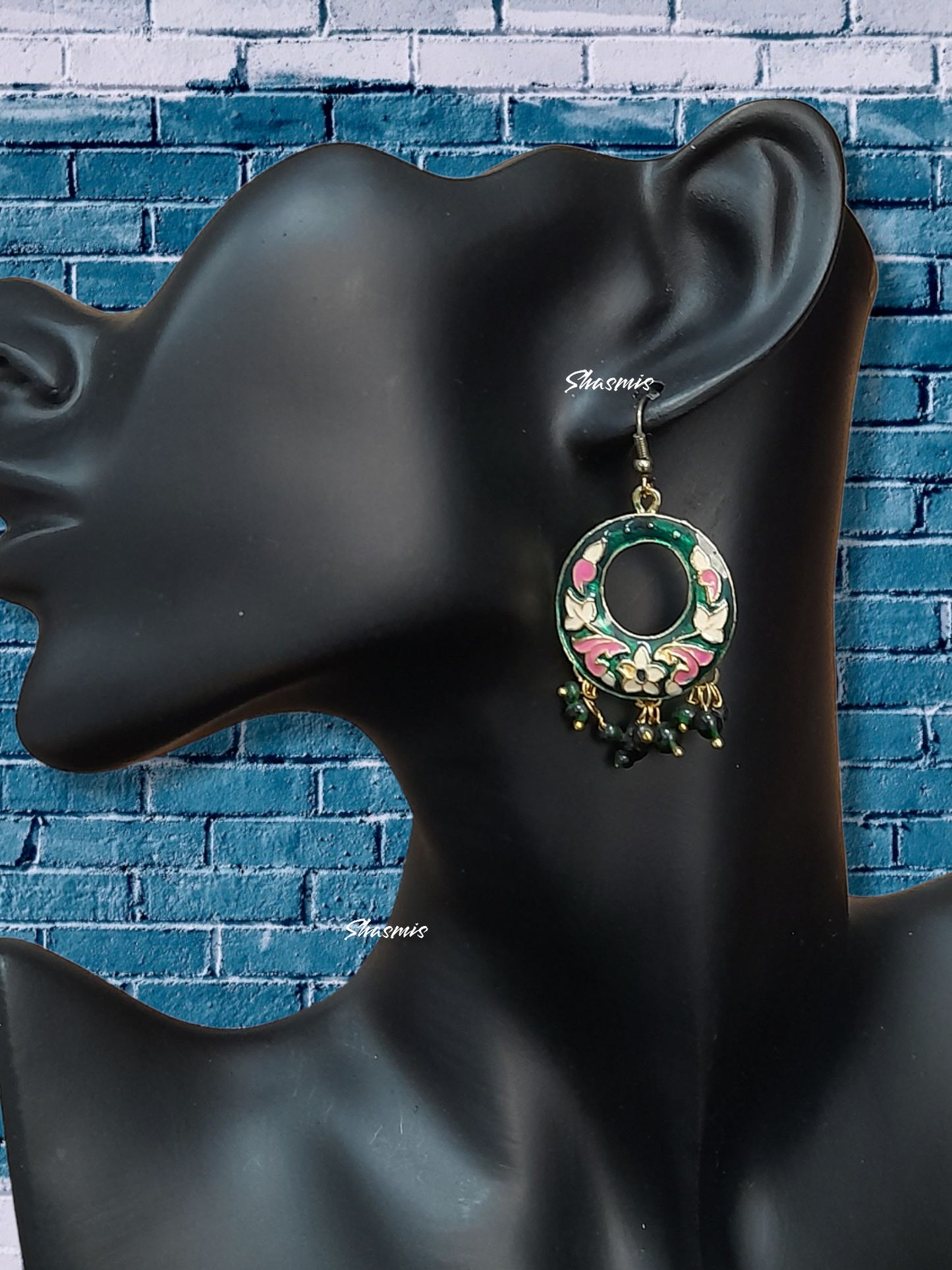 Oriental Dark Green Flower Earrings