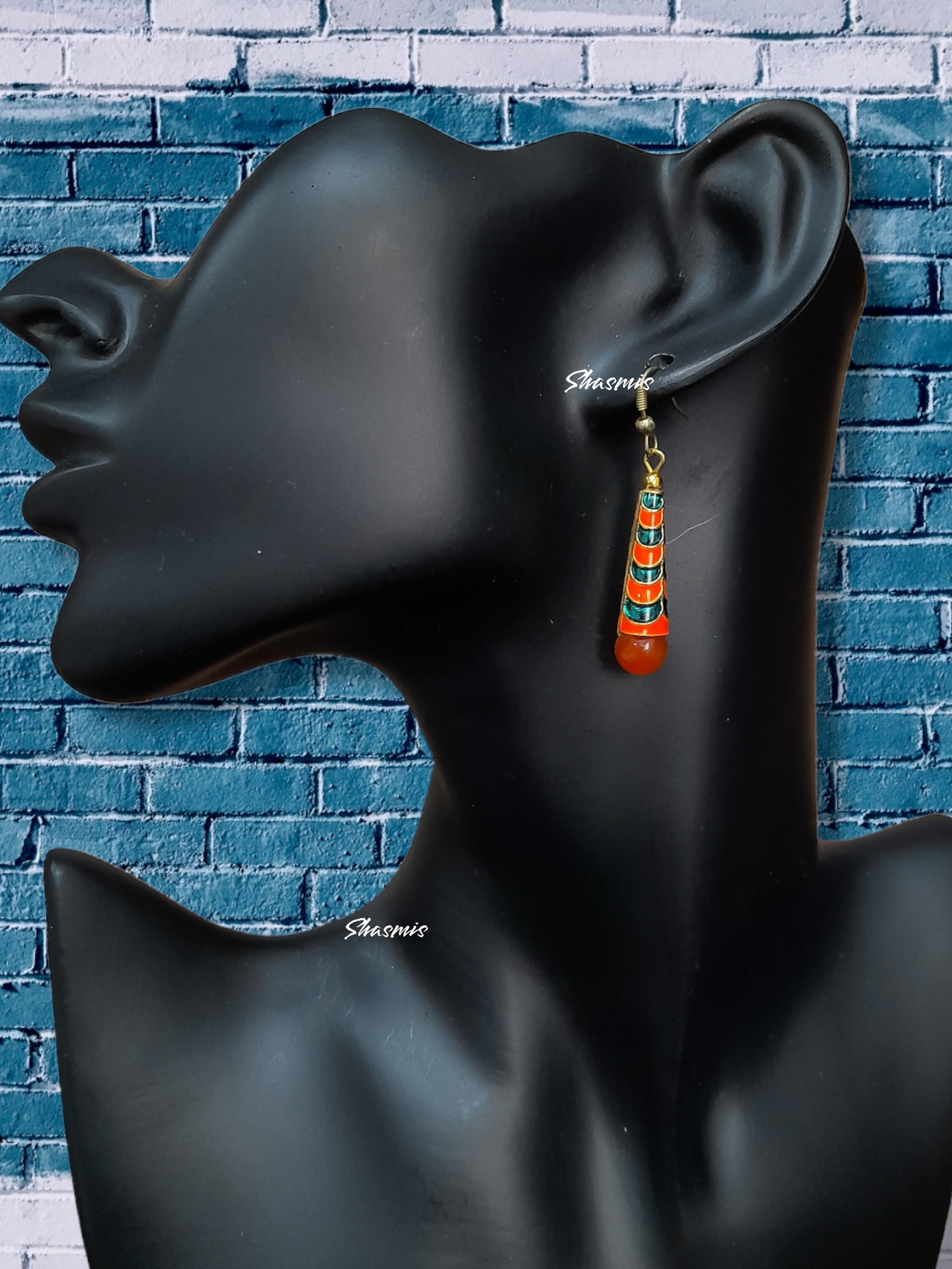 Neon Orange with Green Cone Design Earrings