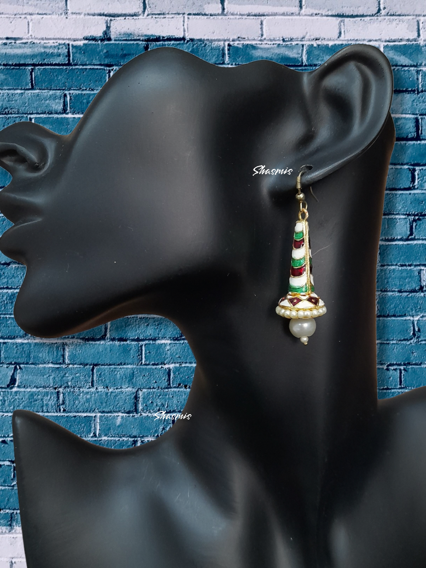 White Cone Design Long Drop Pearl Earrings