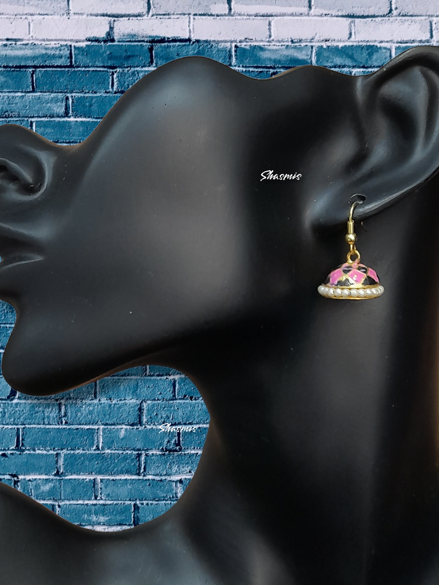 Pink Color Pearl on Drop Earrings
