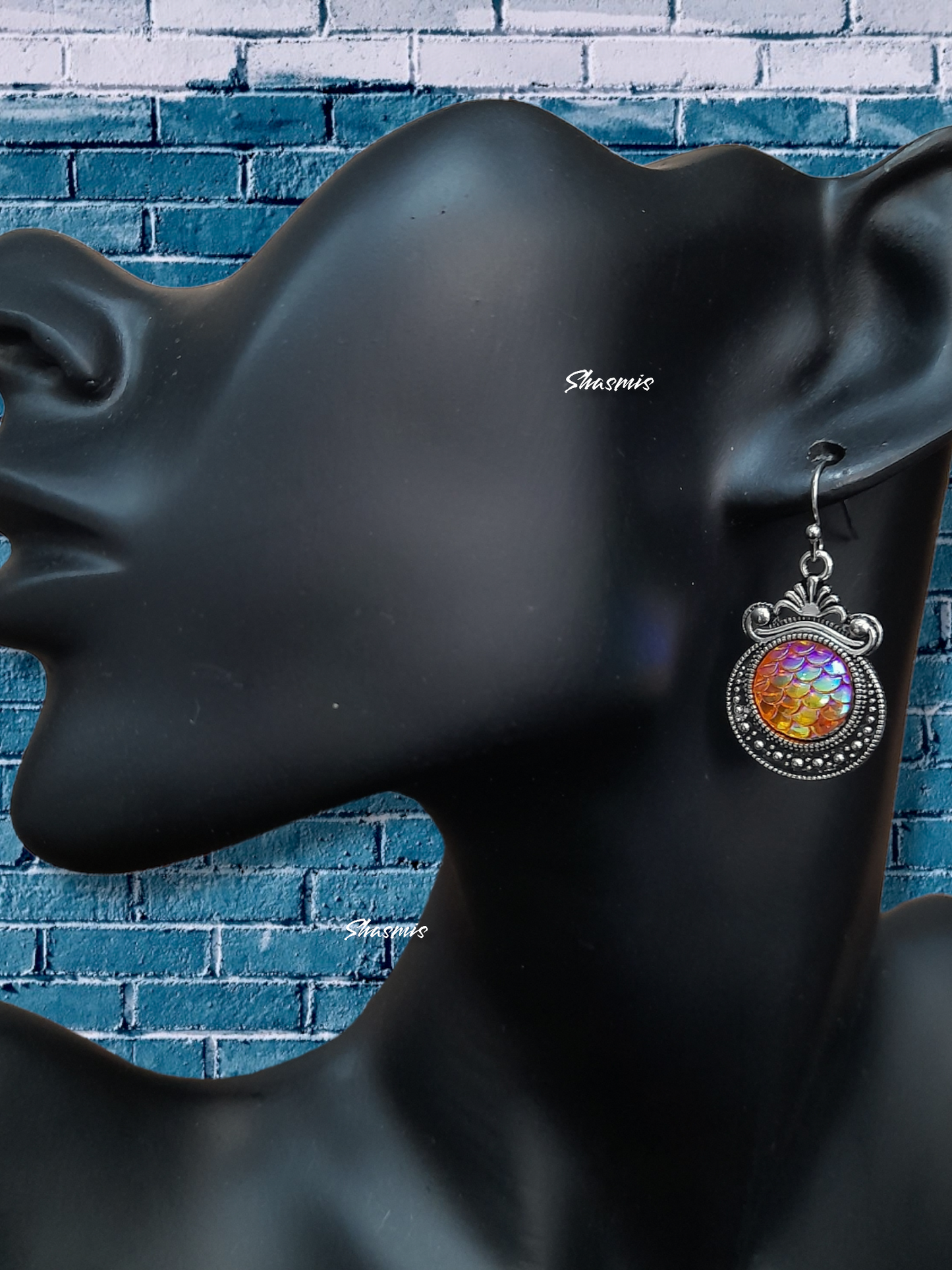 Orange Stone Silver Drop Earrings