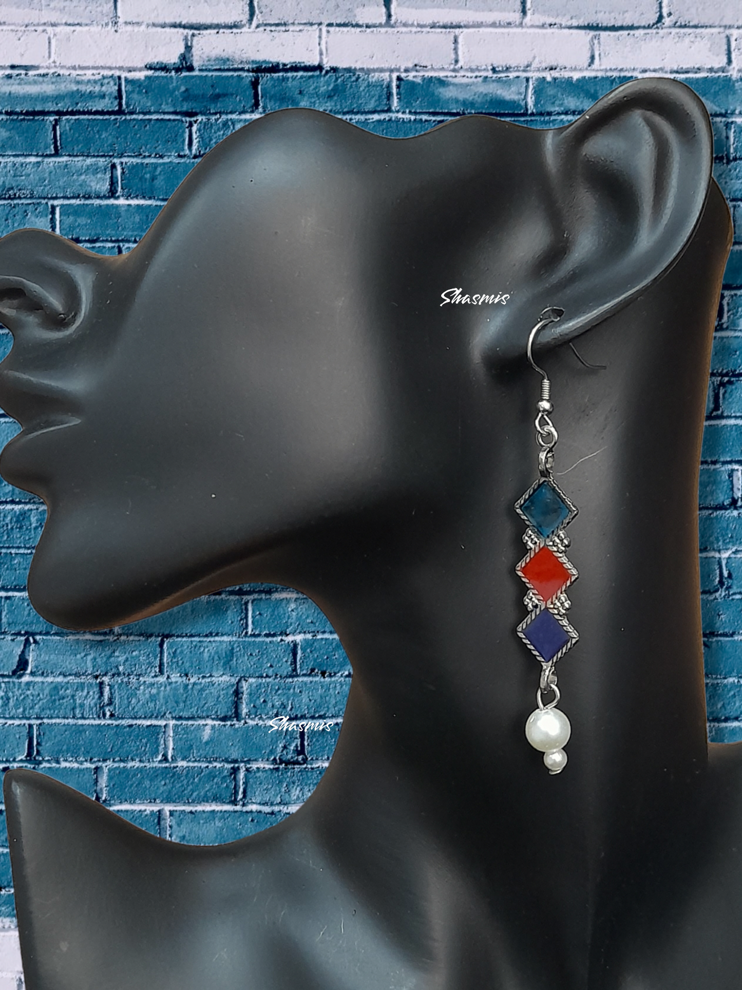 Long Silver Pearl On Drop Earrings