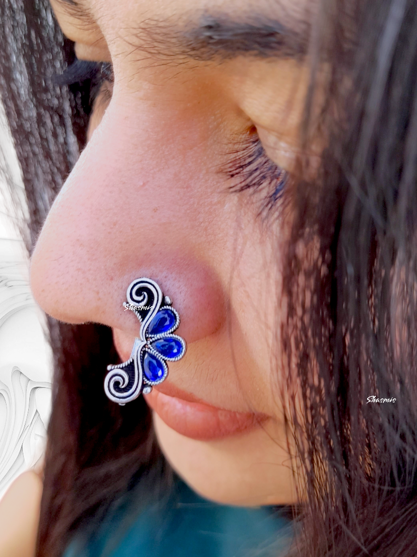 Blue Stone Design Silver Nosepin
