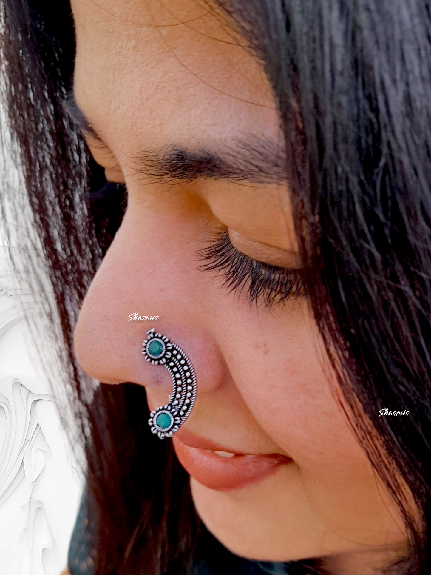 Sky Blue Design Silver Oxidised Nosepin