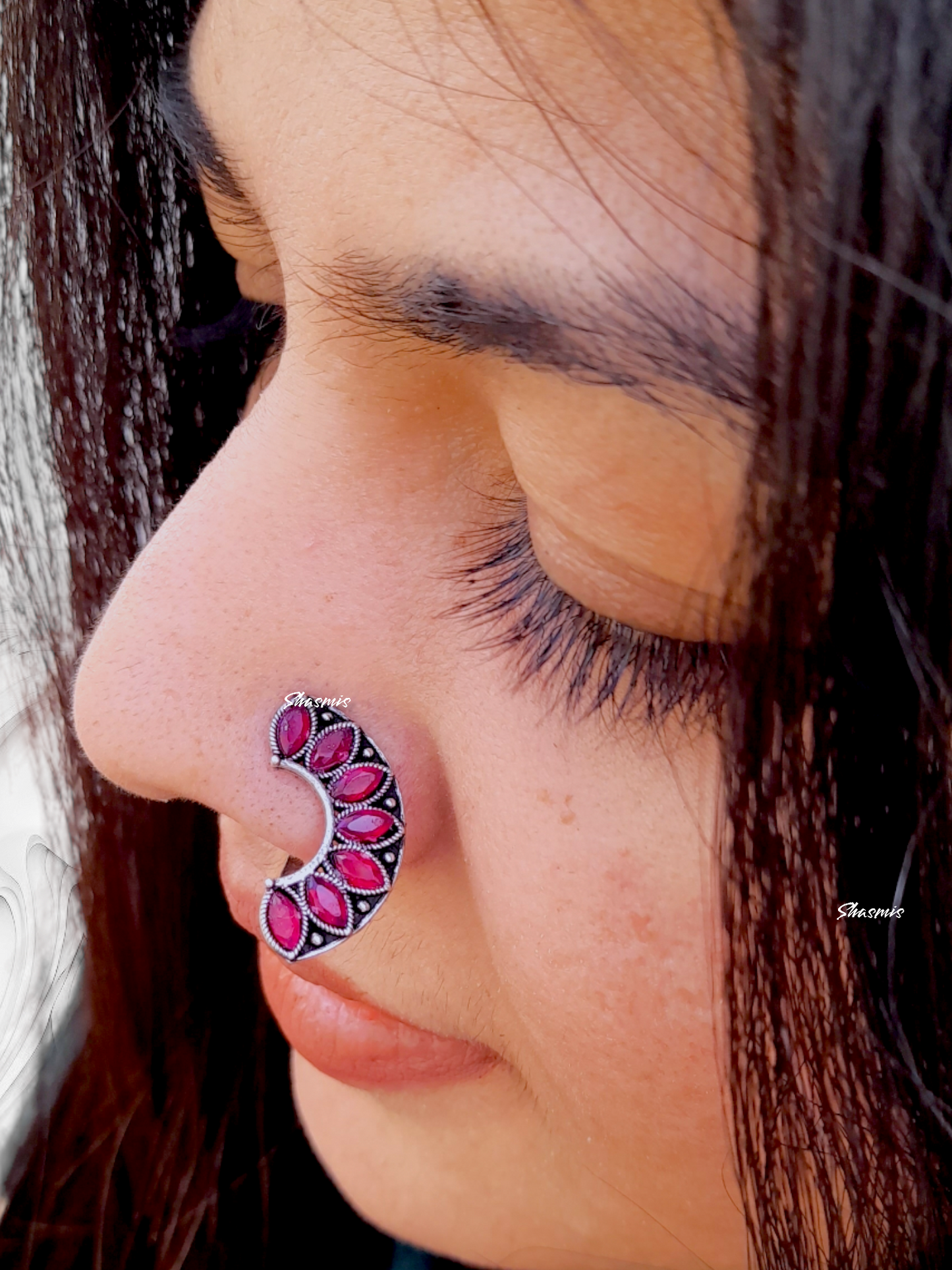 Magenta Color Silver Design Nosepin
