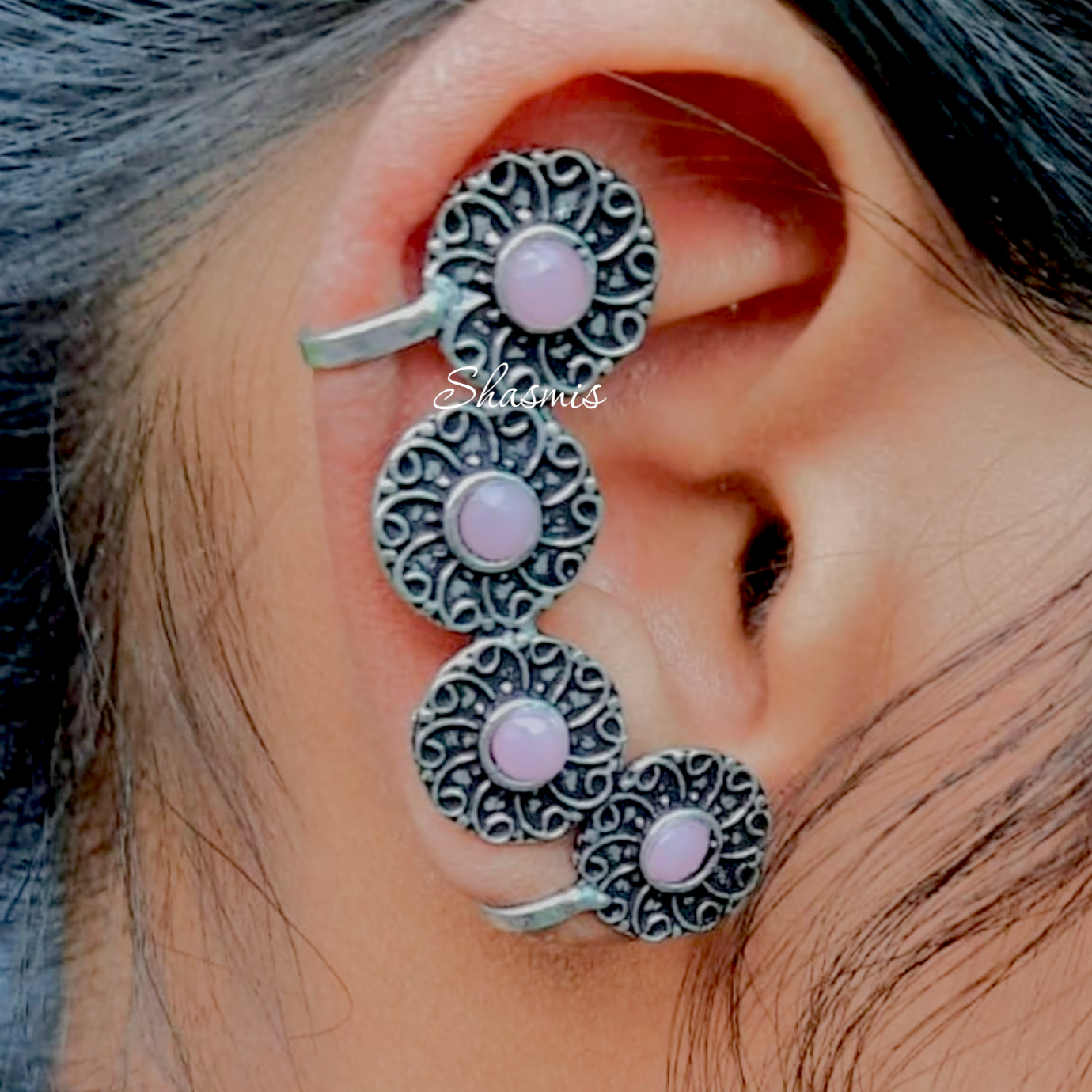 Pink Stone German Silver Earcuff