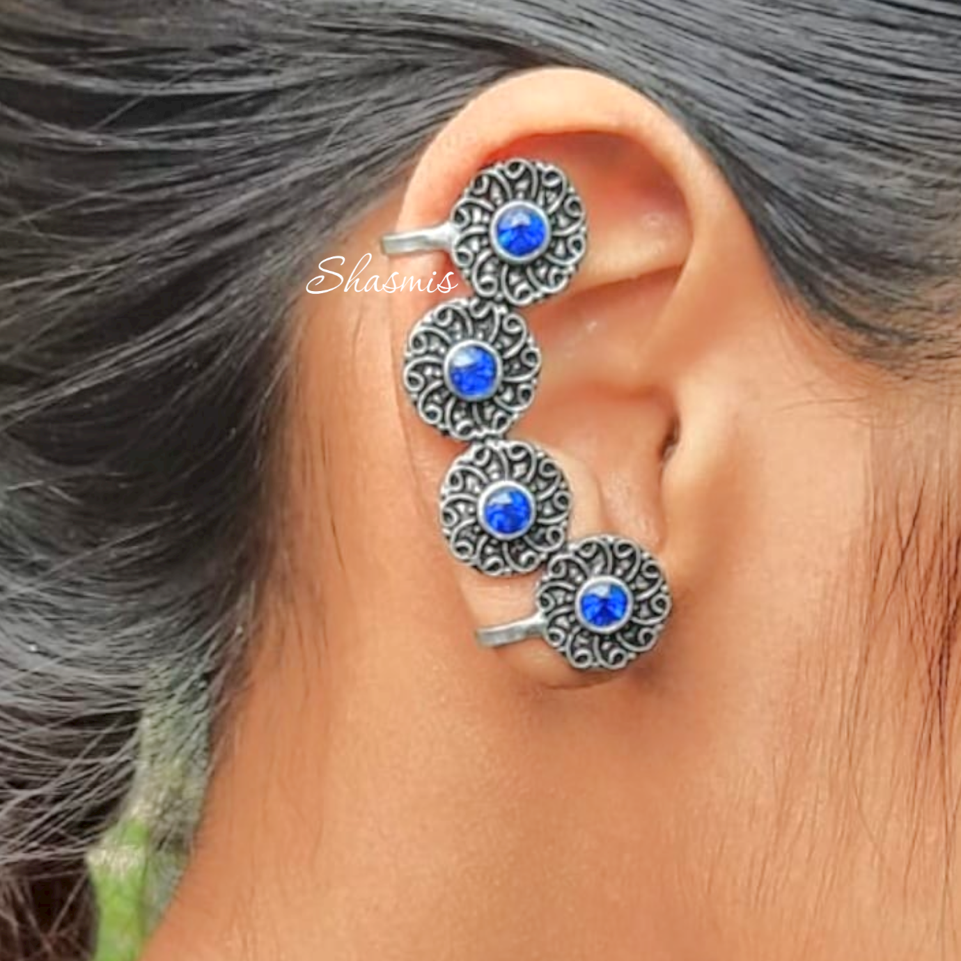 Blue Stone German Silver Earcuff
