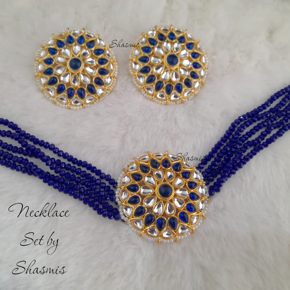 Blue Color Kundan Necklace Set