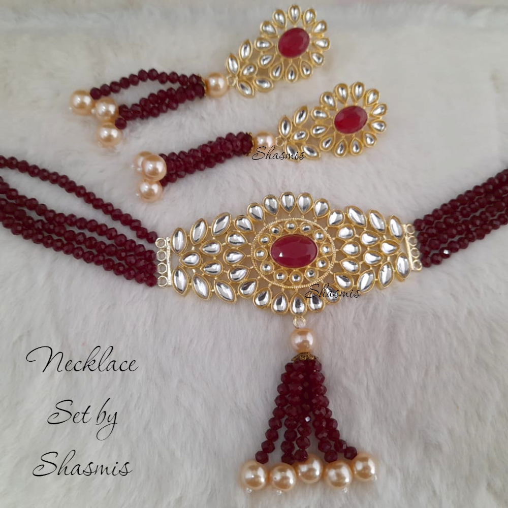 Necklace With Pearl On Drop And Earrings