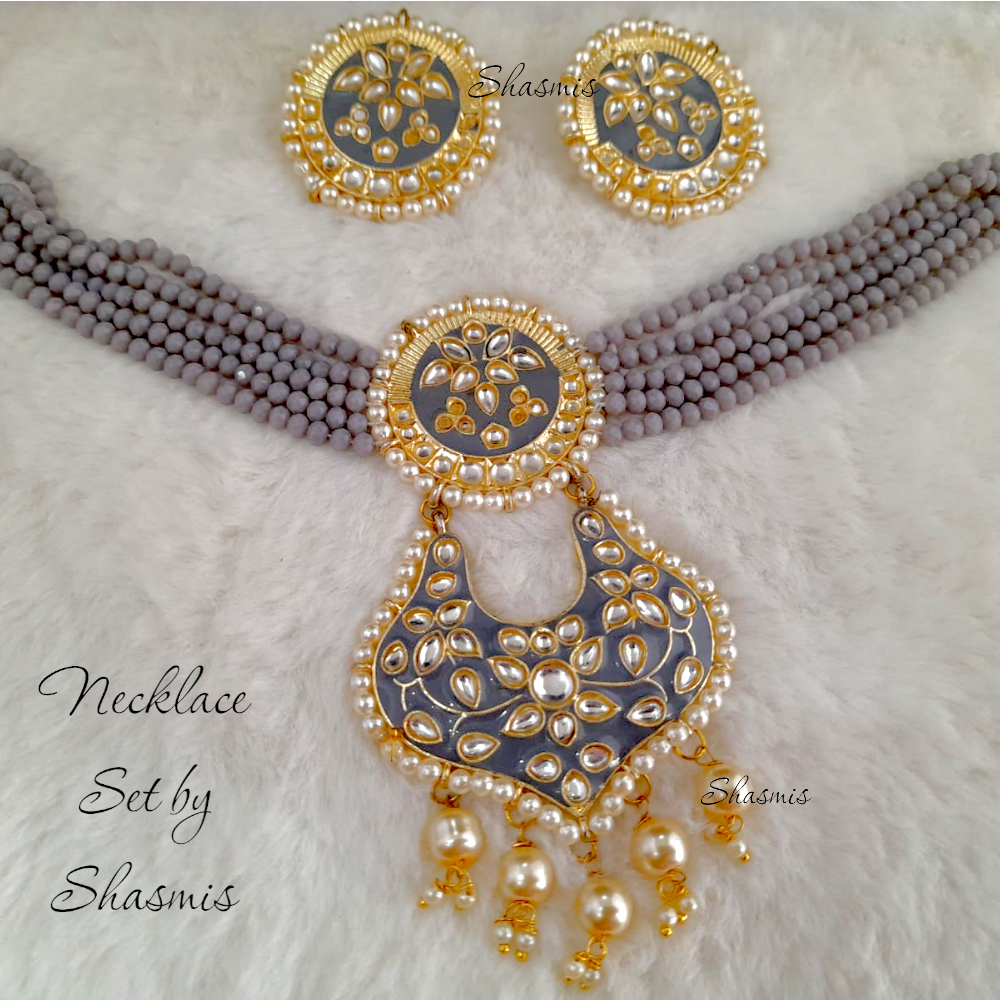 Khundan Long Pendant Design Necklace With Earrings
