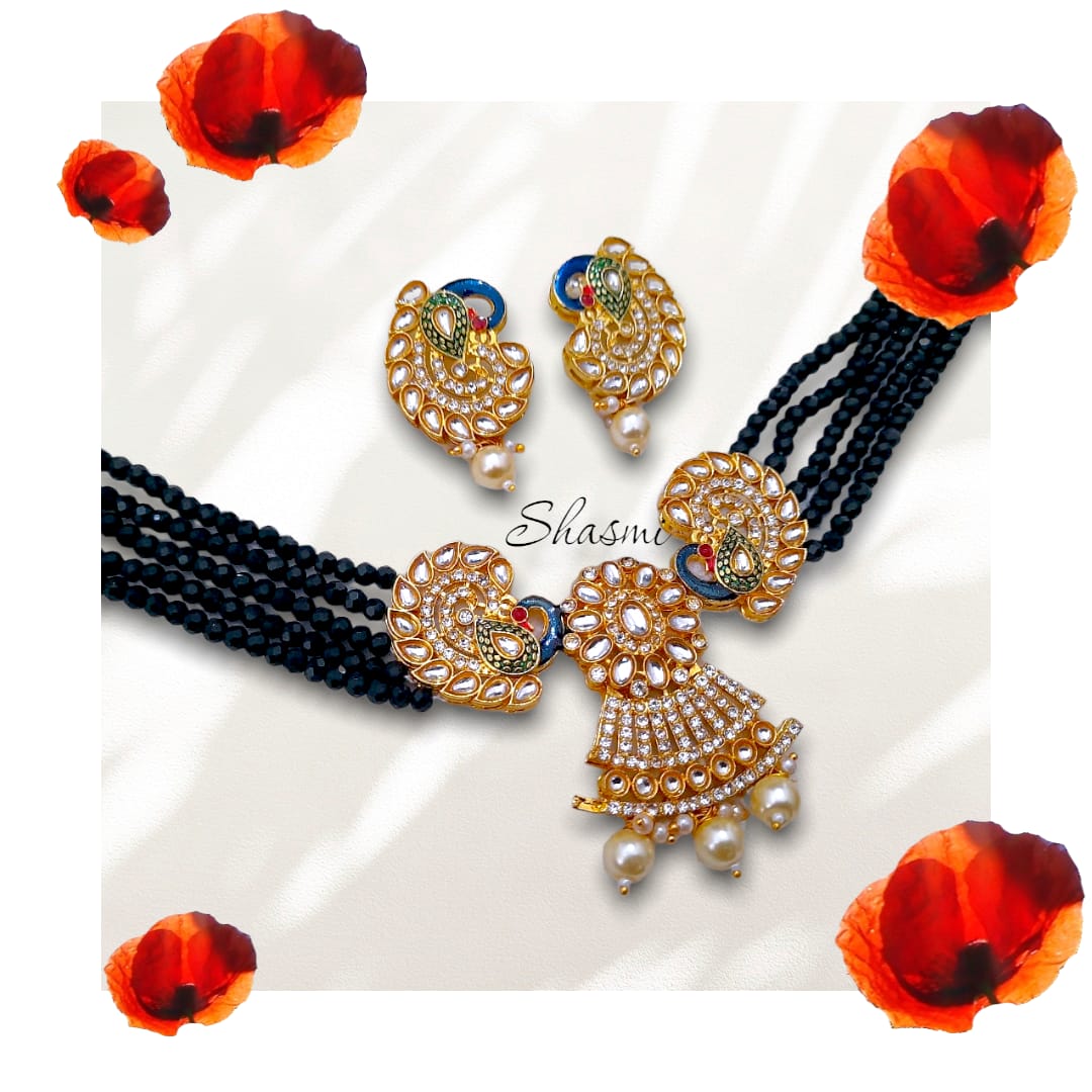 Peacock Design Kundan Choker With Earrings