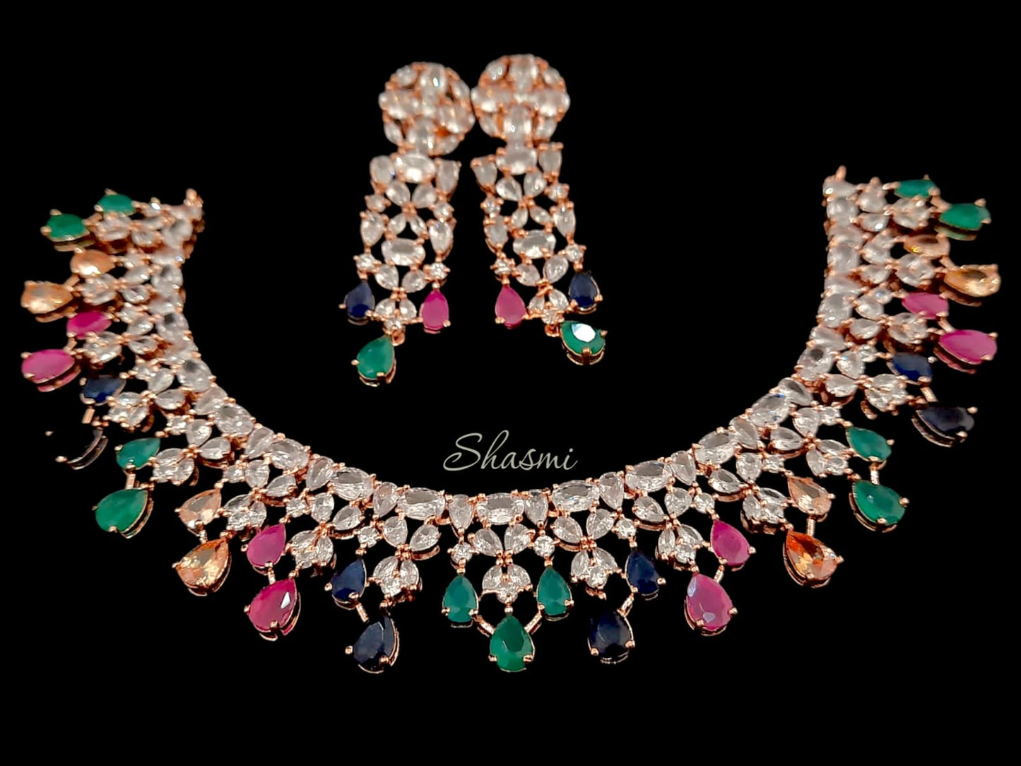 Authentic American Diamond Necklace With Earrings