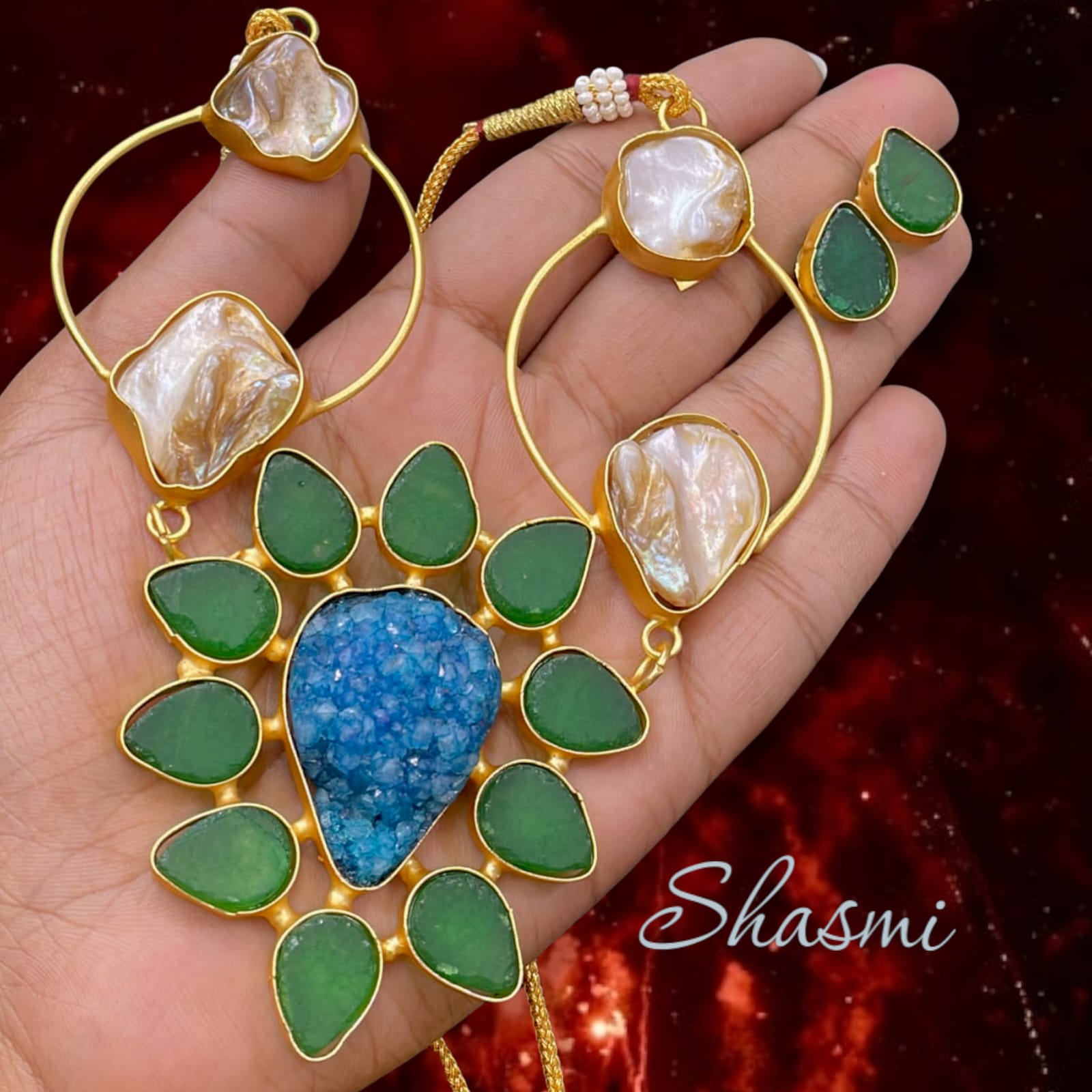 The Most Contemporary Druzy Mother Of Pearl Necklace And Earrings