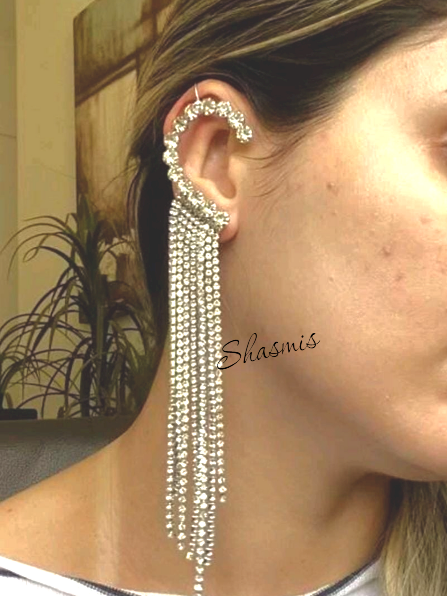 Silver rhinestone Ear Cuff For Both Ears