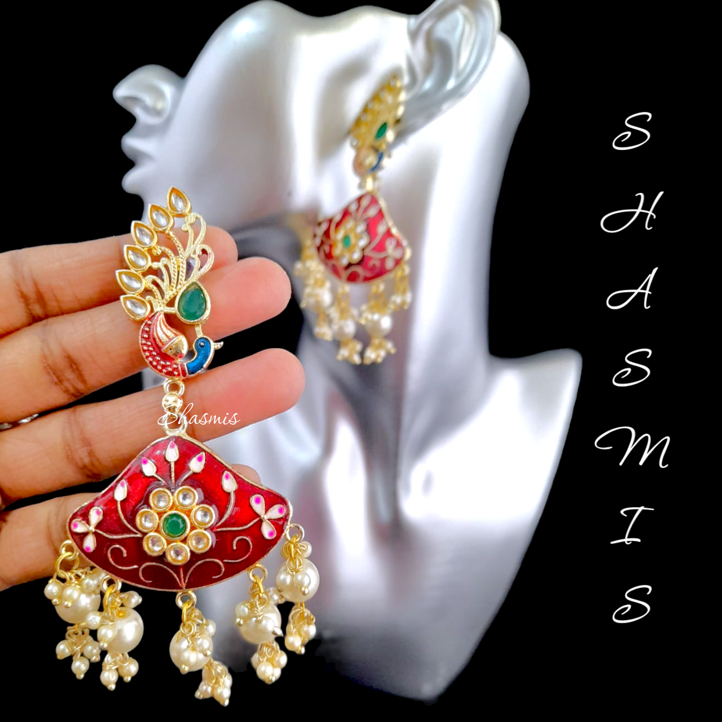 Maroon Jhumka Peacock Earrings