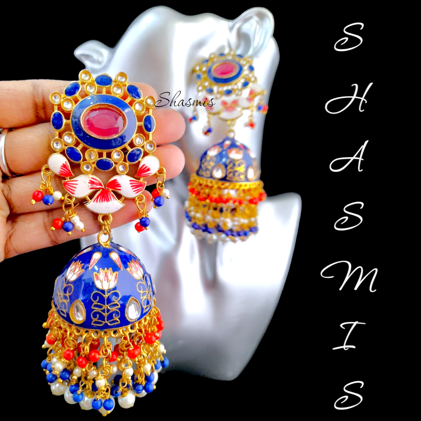 Blue Big Drop Jhumka Earrings