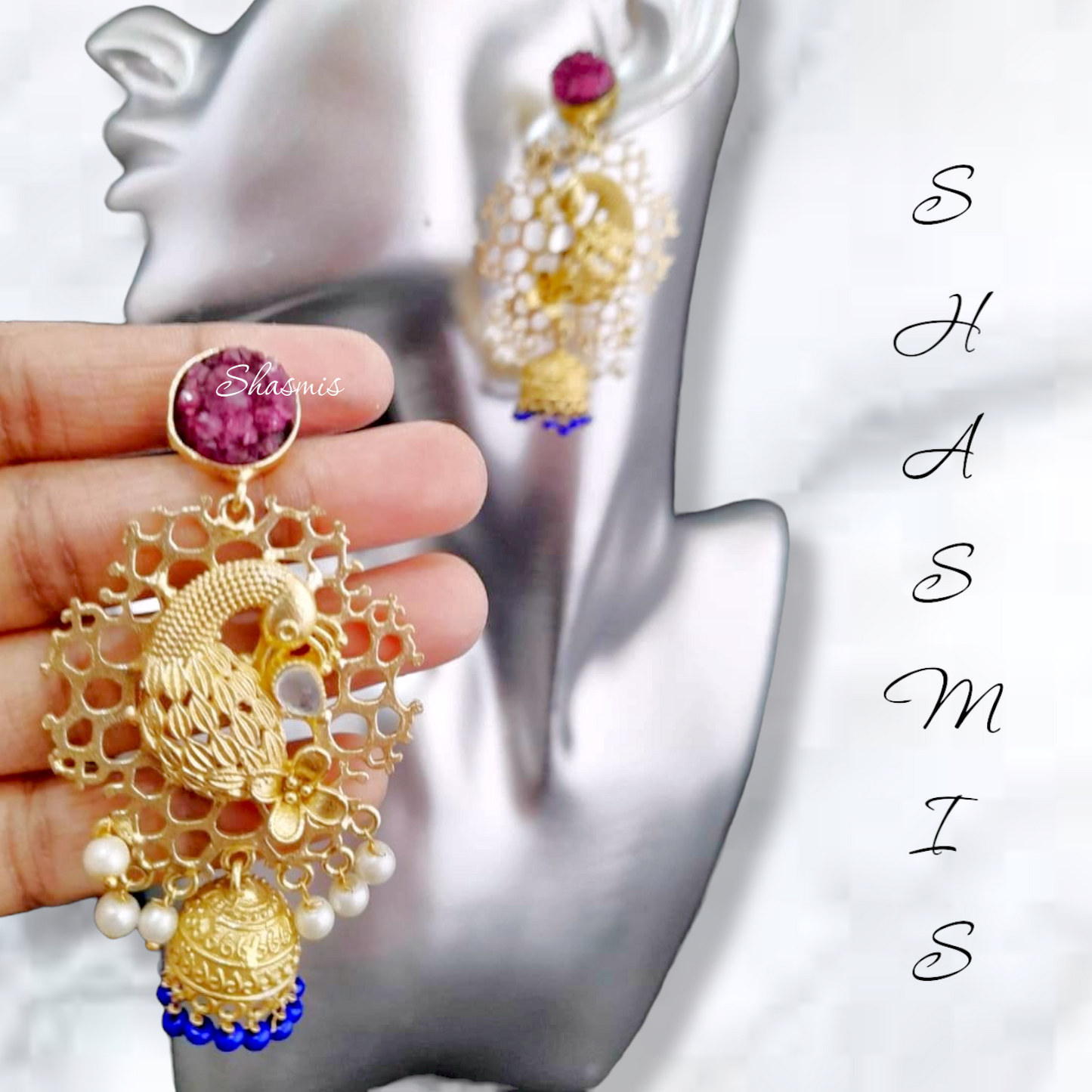 Peacock Drop Blue Pearl Earrings